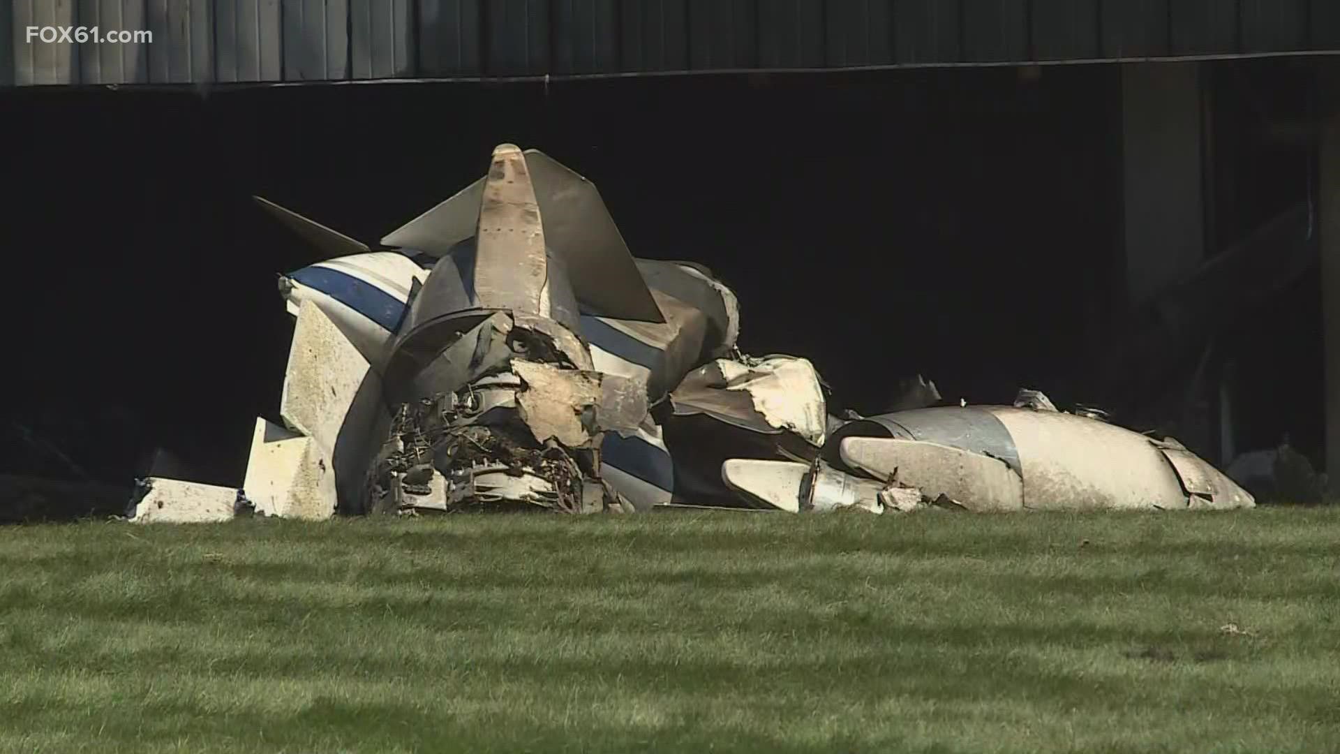 The plane took off from Plainville and crashed into the Trumpf, Inc. building, injuring two employees.