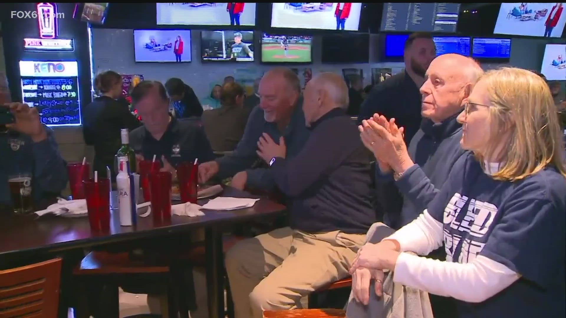 UConn fans gather to cheer on the UConn Men's Basketball team.