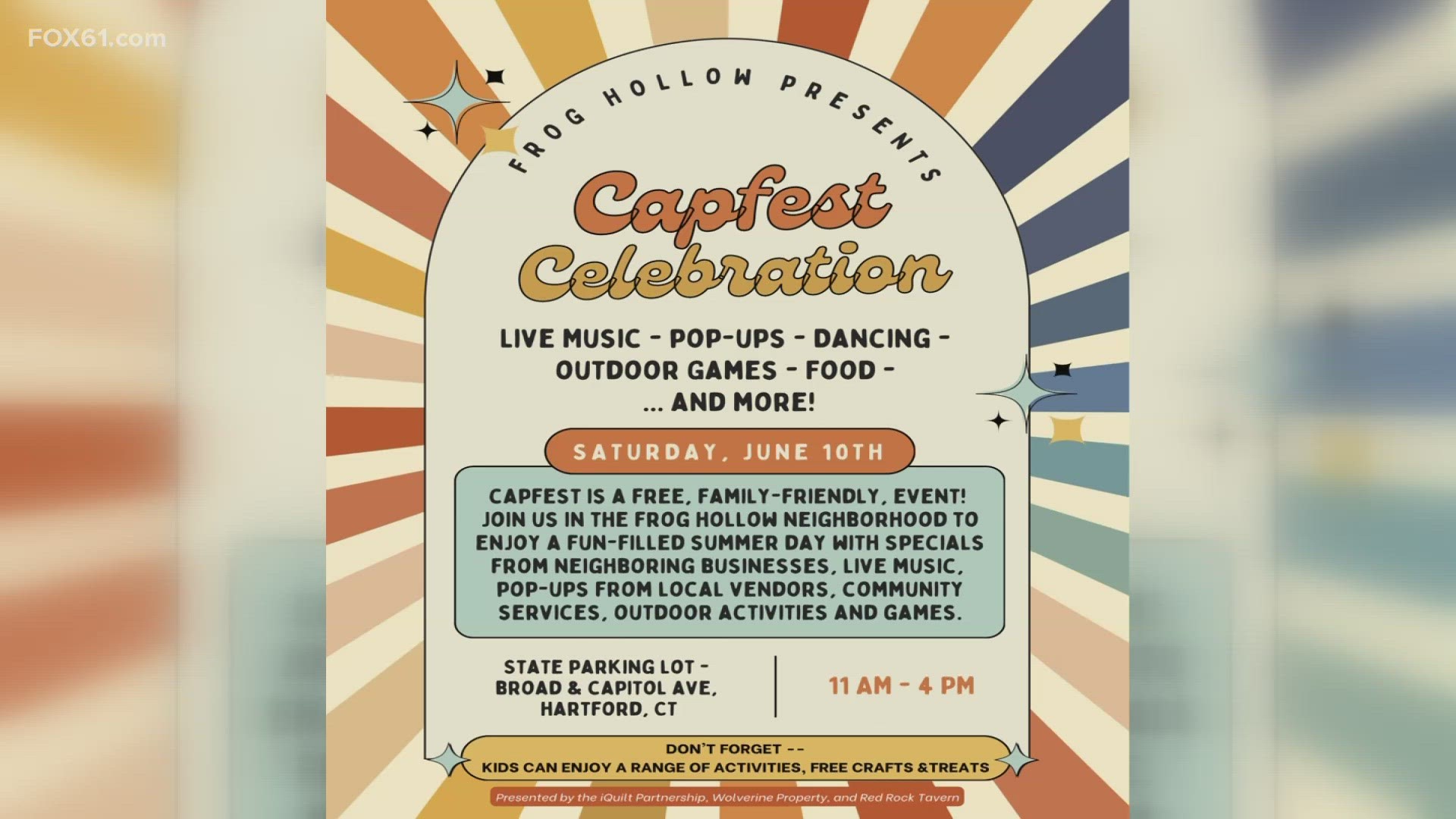 CapFest will have music, vendors and fun activities at the State Street parking lot, at Broad St. and Capitol Ave. in Hartford.