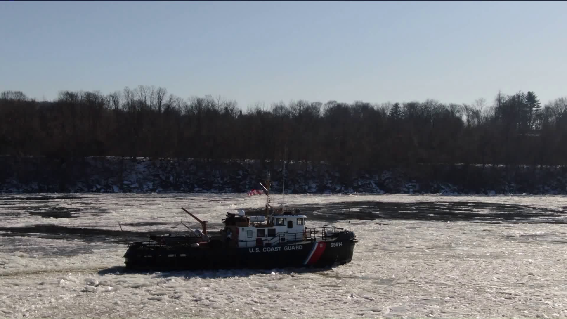Coast Guard crew breaking the ice on the Connecticut River
