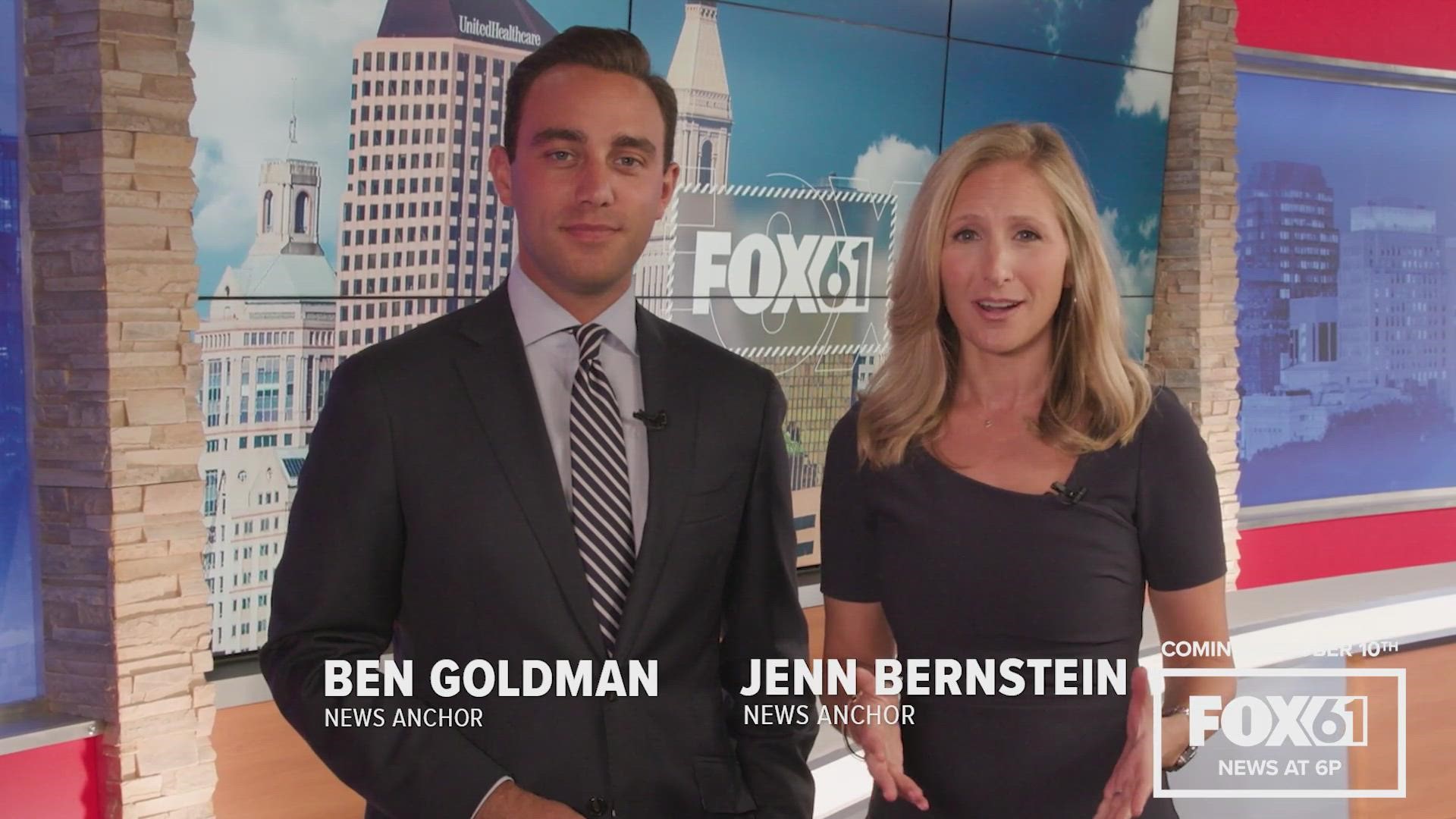 The new one-hour newscast – FOX61 News at 6PM – will be anchored by Jenn Bernstein, Ben Goldman and chief meteorologist Rachel Frank.