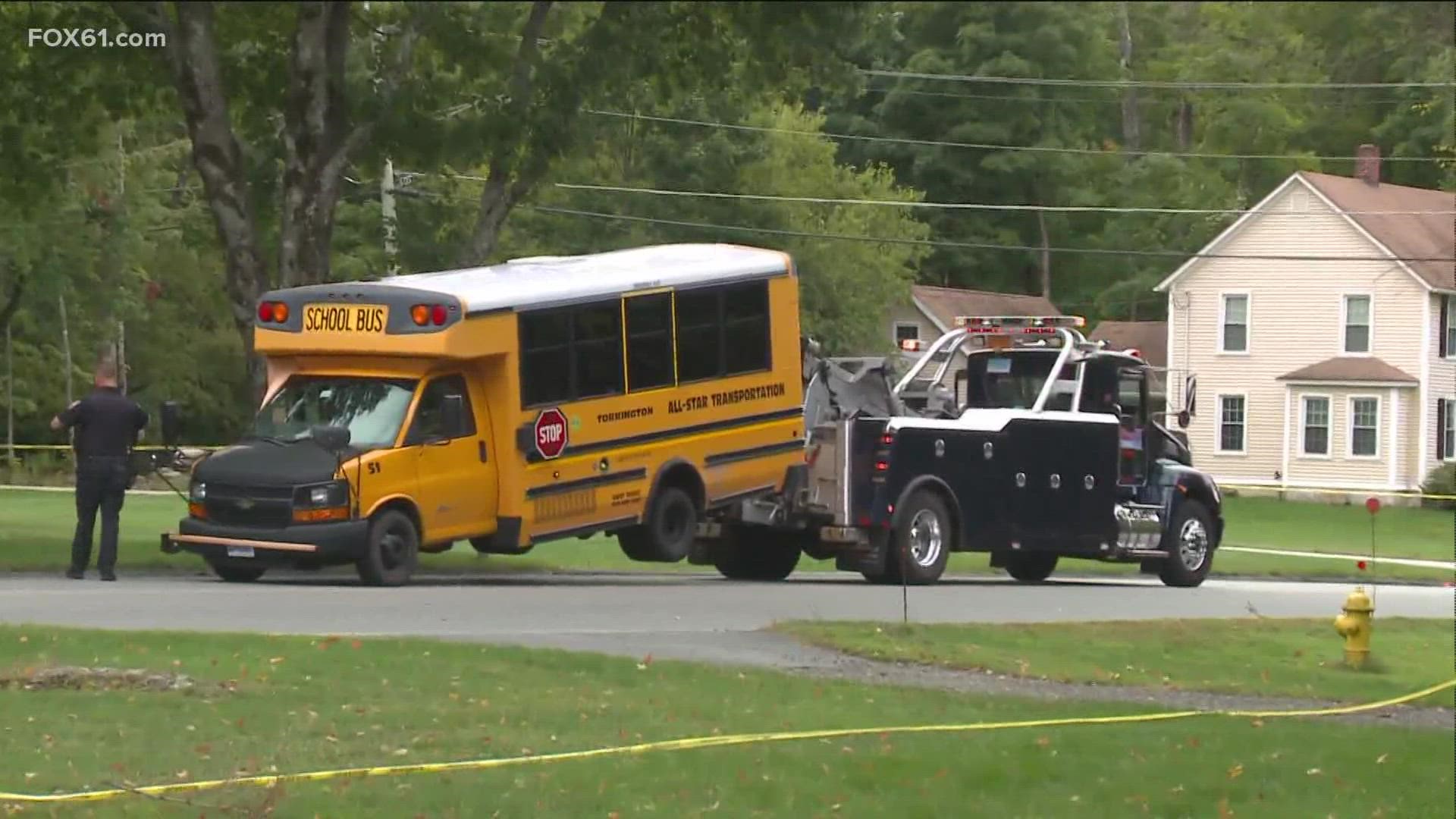 The roads between Cedar Lane and Greenwoods Road were closed Wednesday morning after a Torrington school bus and motorcycle were involved in a crash.