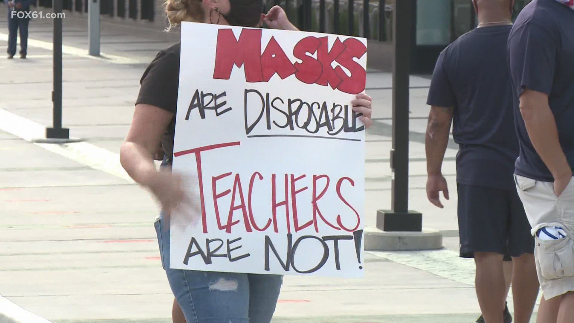 Educators from the Hartford Federation of Teachers pushed the board of education to reconsider a full reopening of the city’s schools.