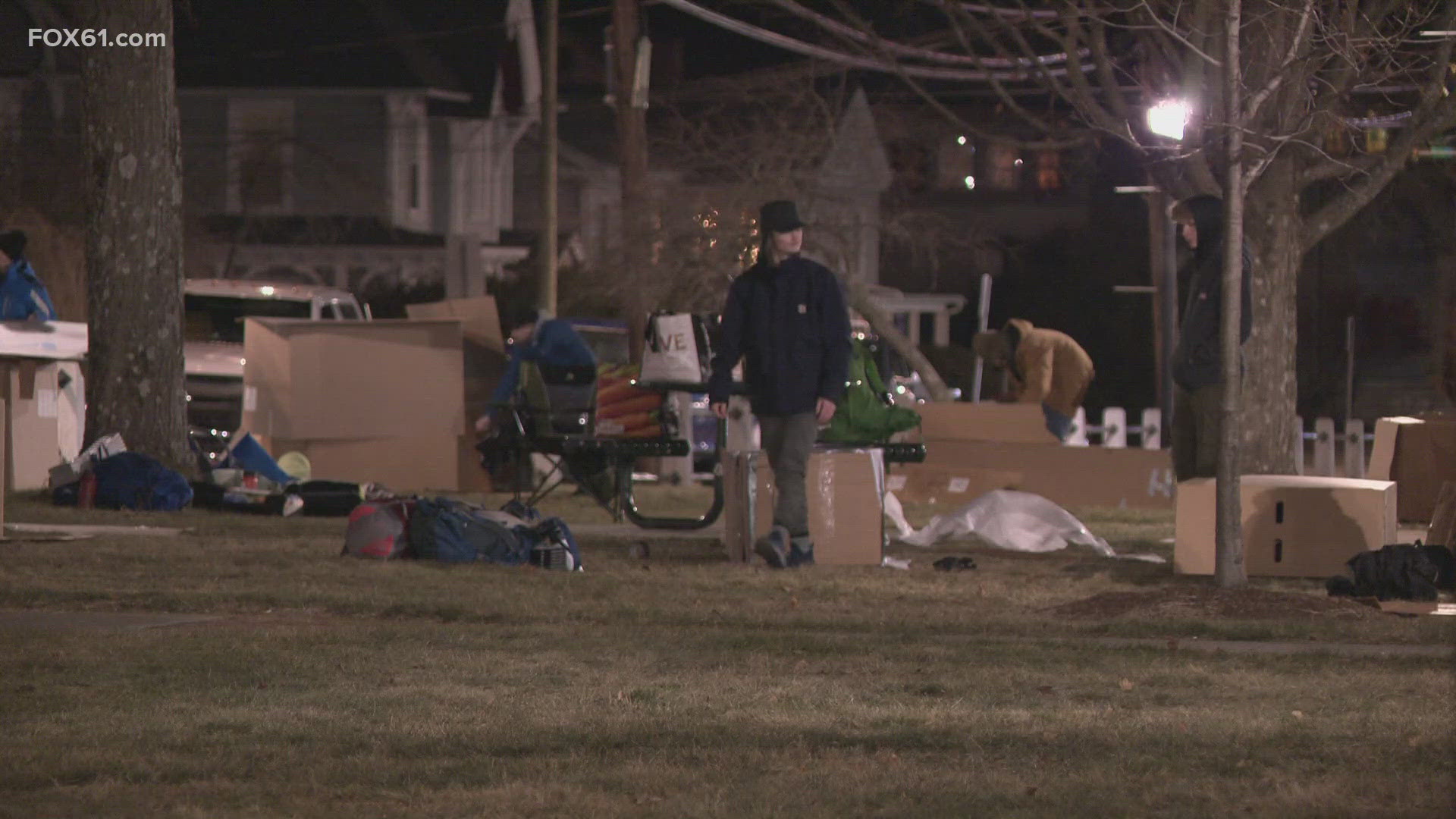 Participants in Winsted slept outside at a local park to raise money for a local homeless shelter and to raise awareness of homelessness.