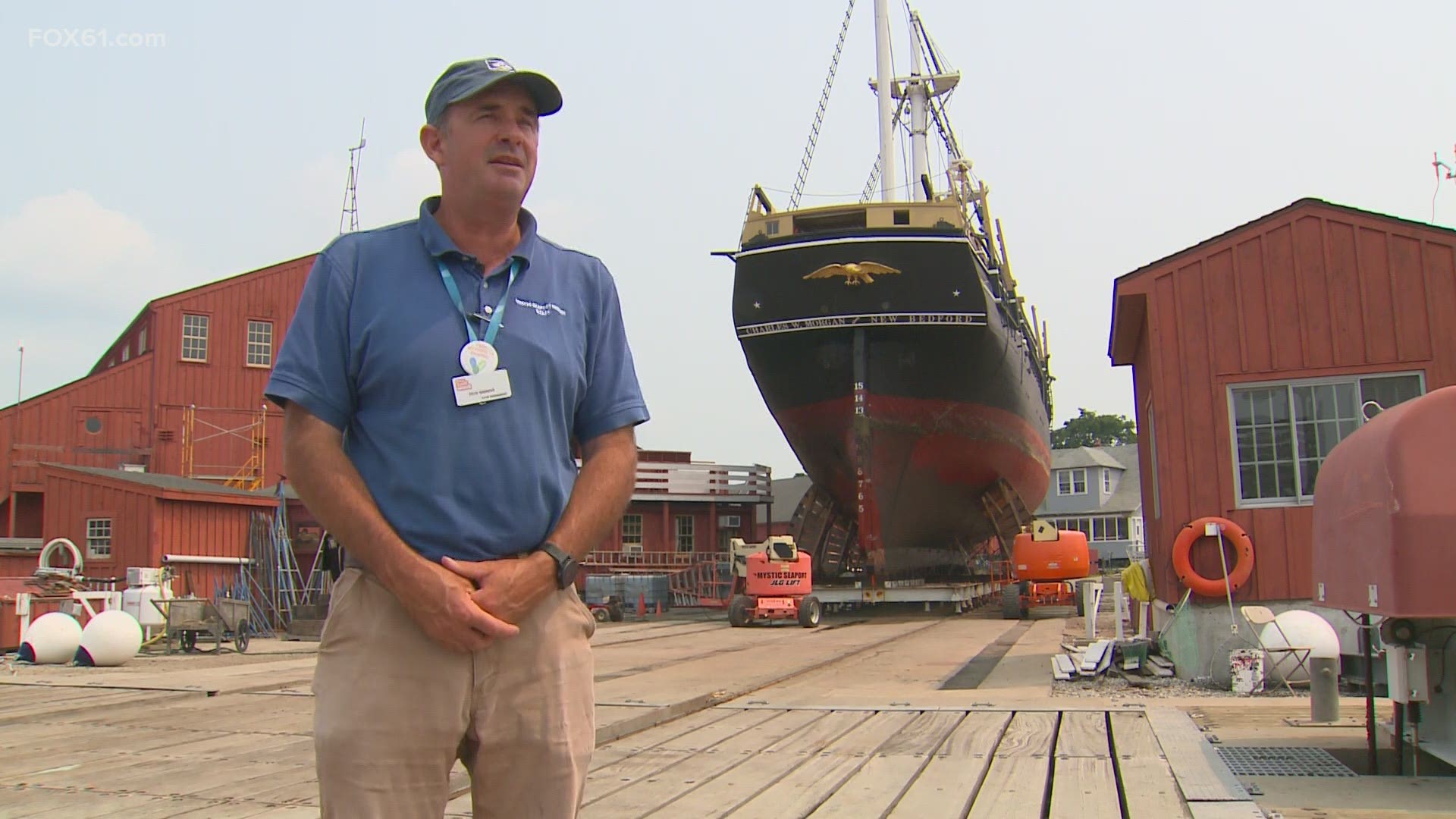 Monday was spent raising the Morgan out of the Mystic River, on Tuesday the work began on the ship which had not been on the docks in five years.