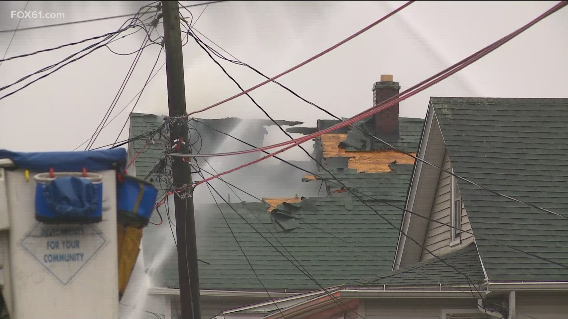 Firefighters are putting out a fire on James St. in Meriden early Saturday morning.