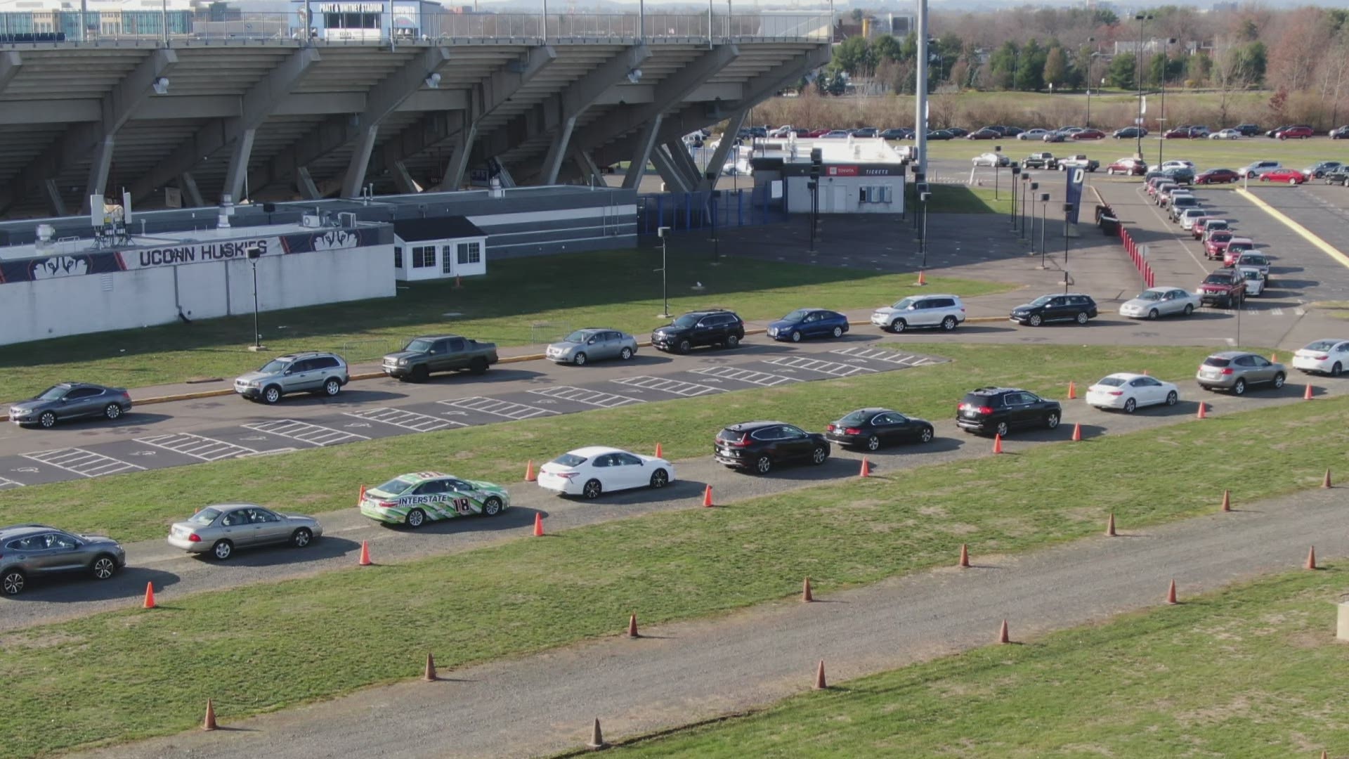 COVID-19 testing has increased in the state as cases rise. Take a look over Rentschler Field in East Hartford at their testing site