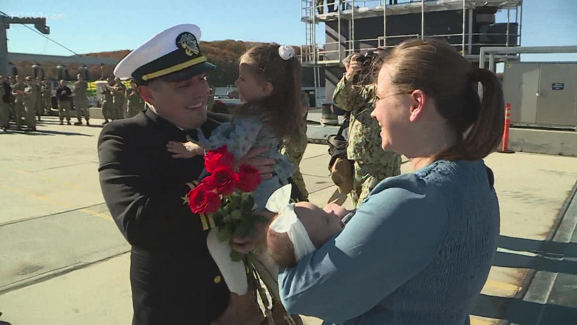 After being deployed for 7 months, the USS North Dakota returned home to Naval Submarine Base New London Thursday, where the crew was reunited with their families.