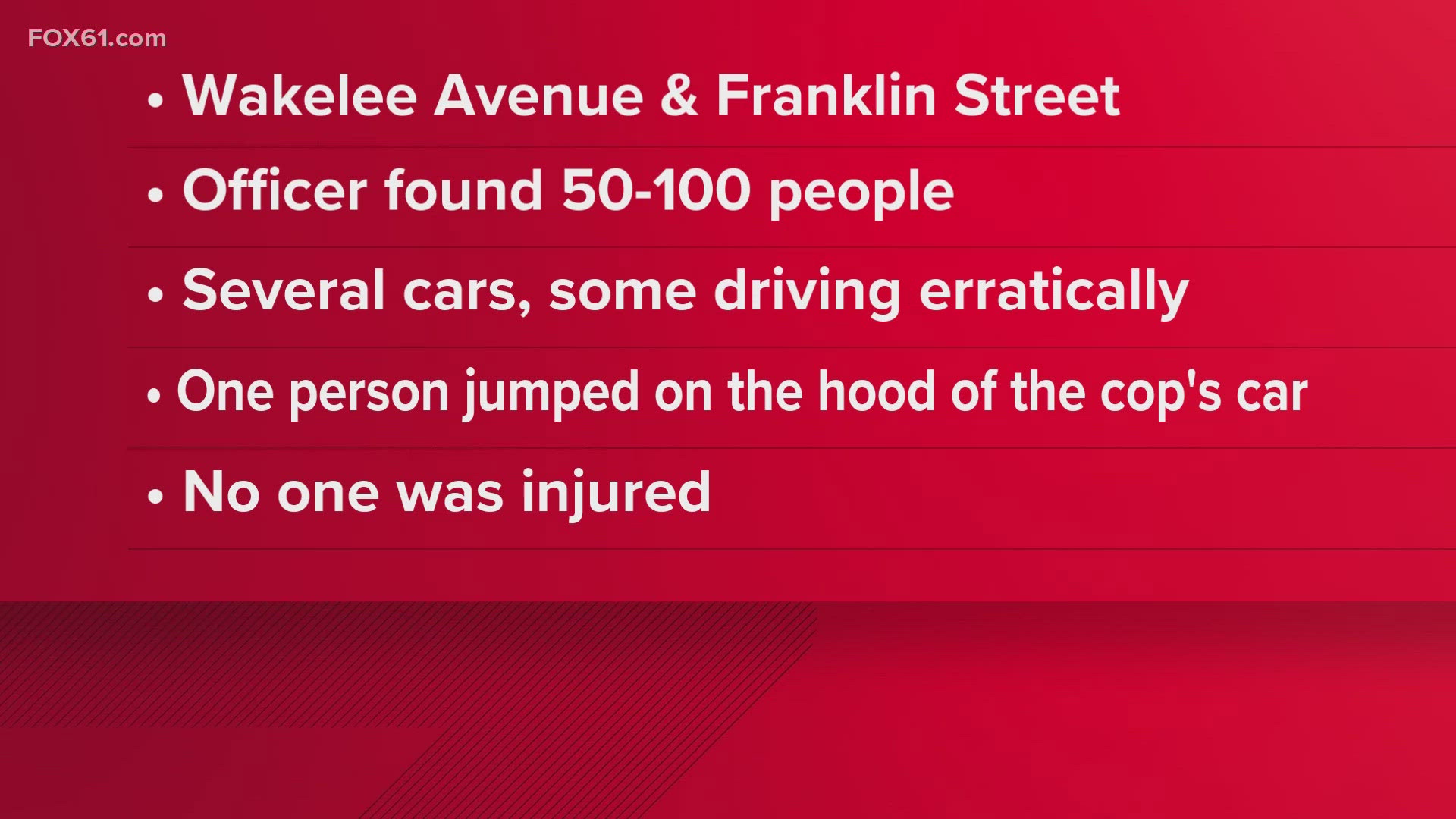 Ansonia police report street takeover with up to 100 people | fox61.com