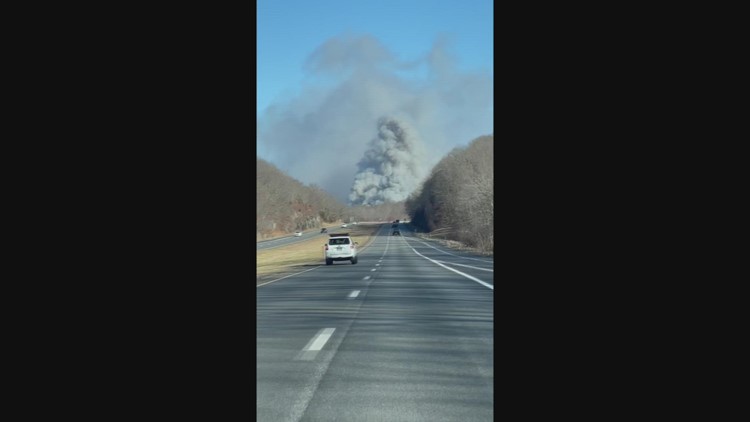 Smoke on highway from egg farm fire