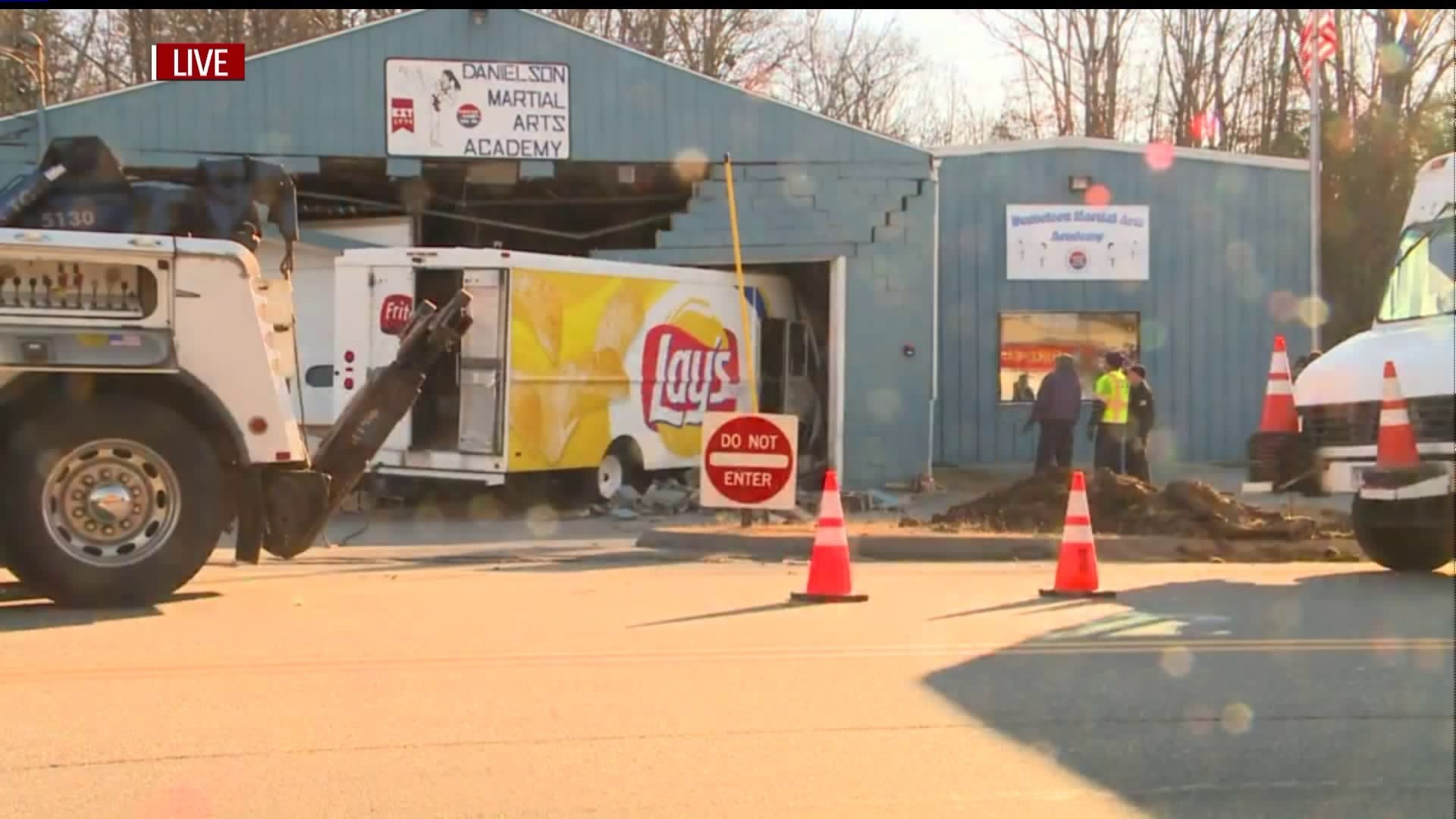 Potato chip truck crashes into building in Danielson