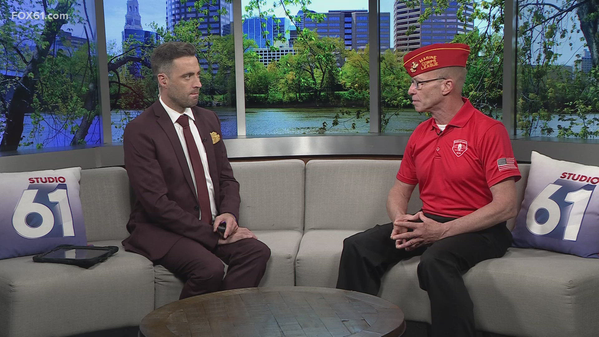 John Ploskonka, Glastonbury Marine Corps League Detachment 40, talks about his mental health journey as a veteran and Hike to Remember at Veteran's Hall on Sept. 21.