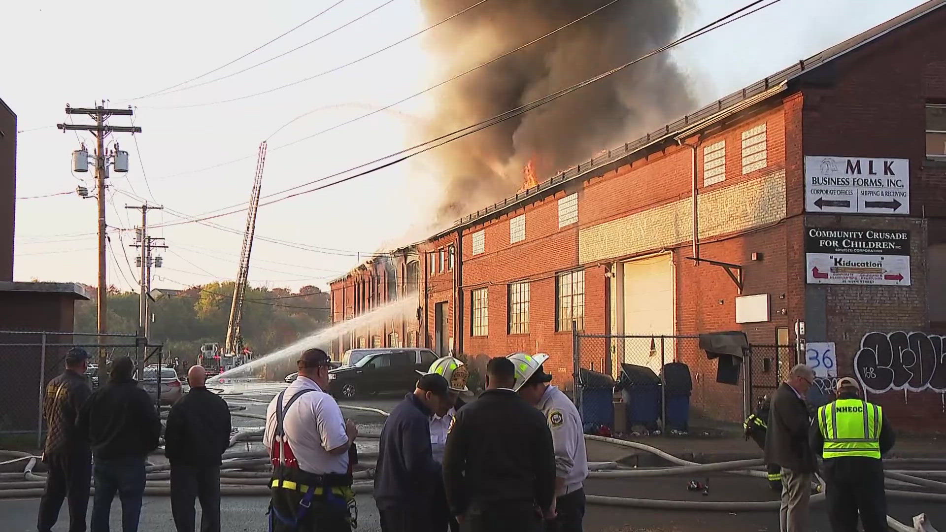 Firefighters continue to respond to the site to battle hot spots that are popping up in the rubble. Fortunately, no one has been hurt.