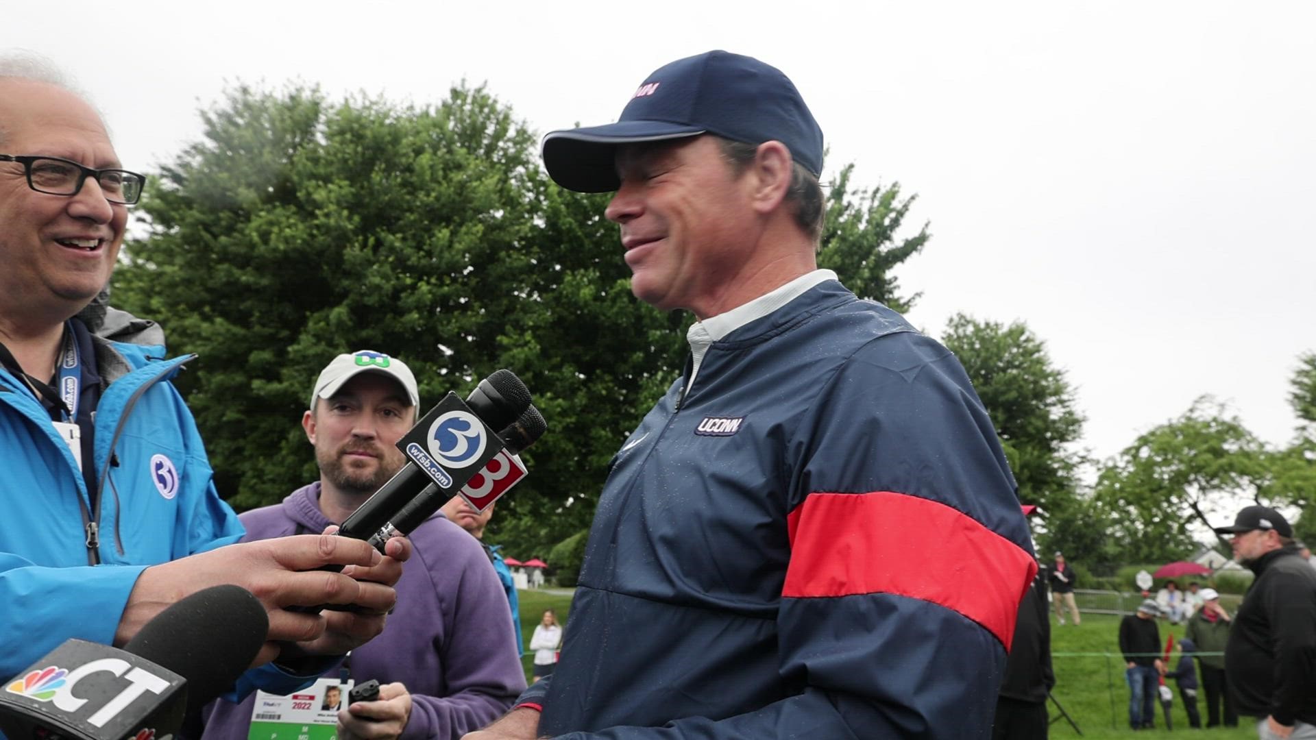 UConn football Head Coach Jim Mora stayed focused on the upcoming football season at the Travelers Celebrity Pro-Am.