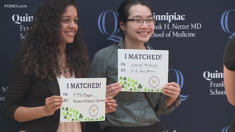96 Quinnipiac University students react to special Match Day with family and friends