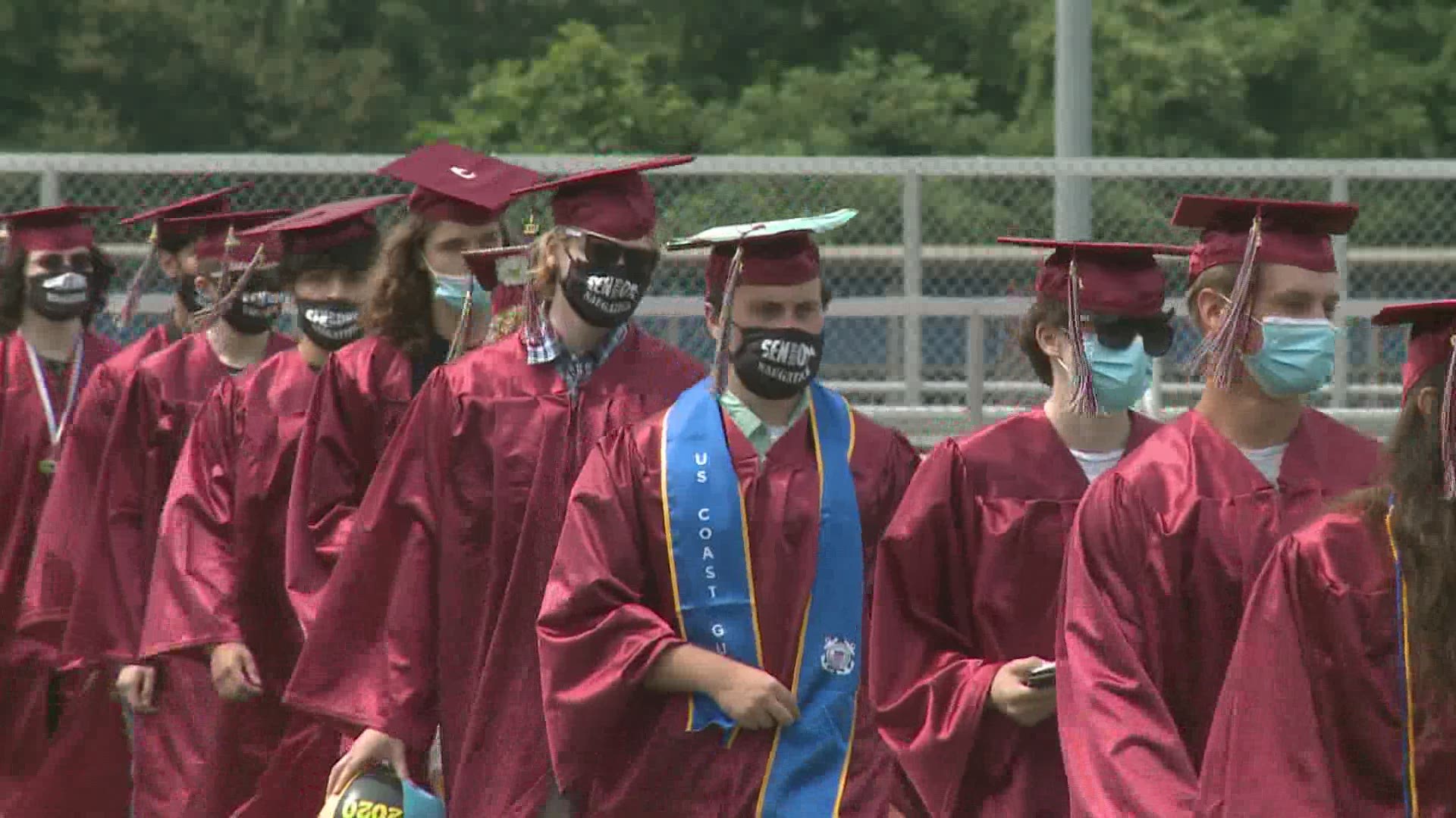 Students had to wear masks during the ceremony. School districts were required to hand over the reopening fall plans to the state on July 24.