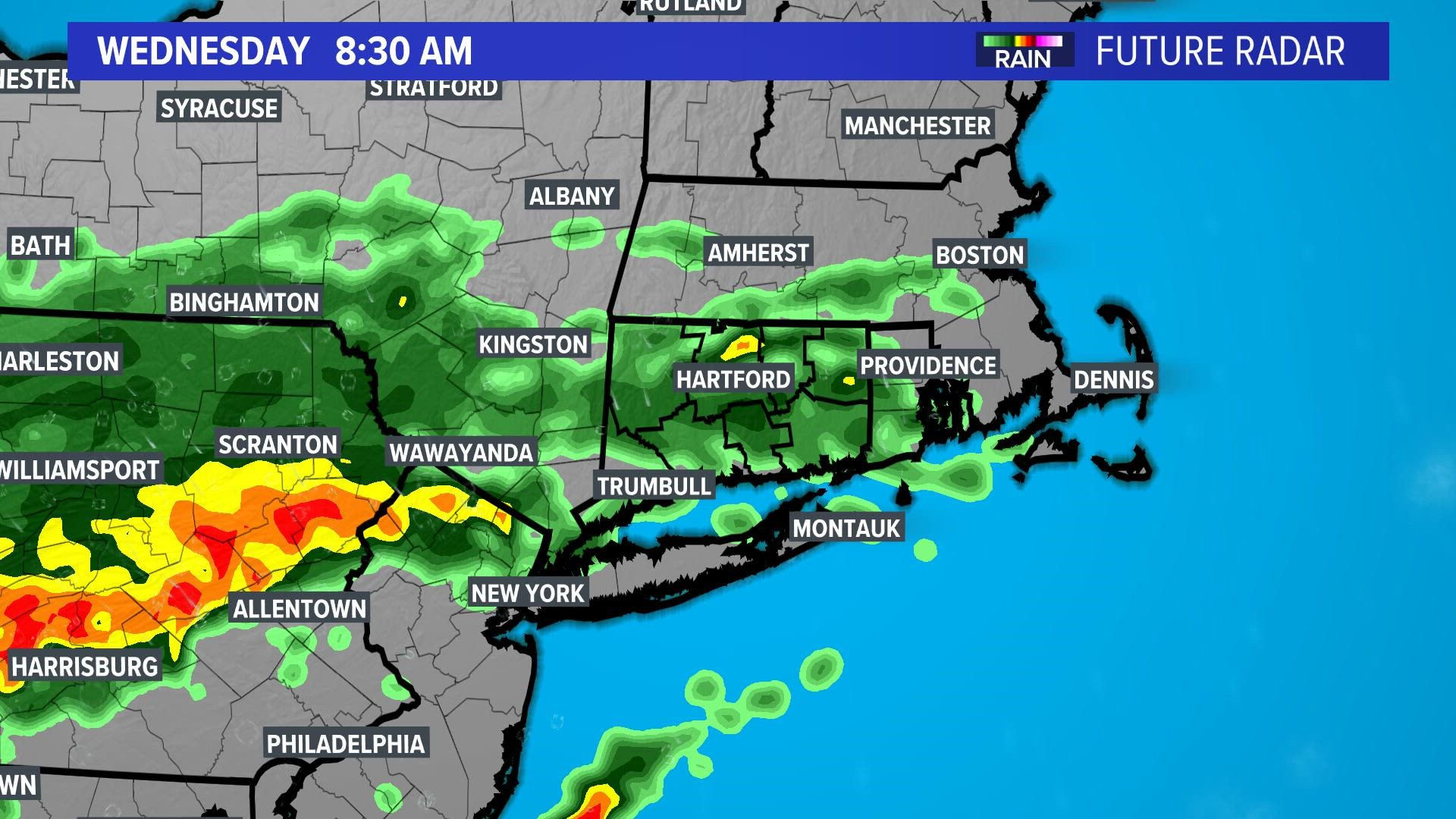 The future radar shows heavy rain and the potential for flooding as Ida's remnants move through Connecticut
