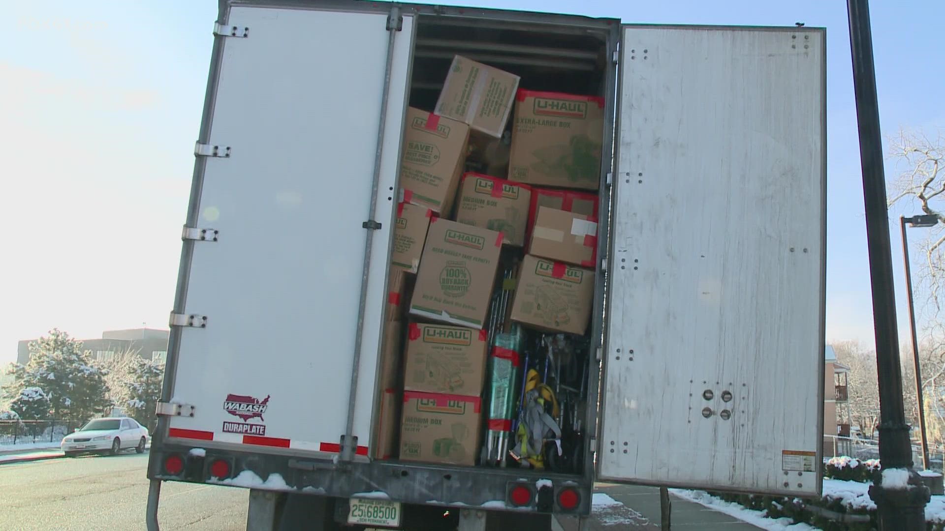 A truck packed with medical supplies collected by the Ukrainian National House in Hartford is being shipped to Poland