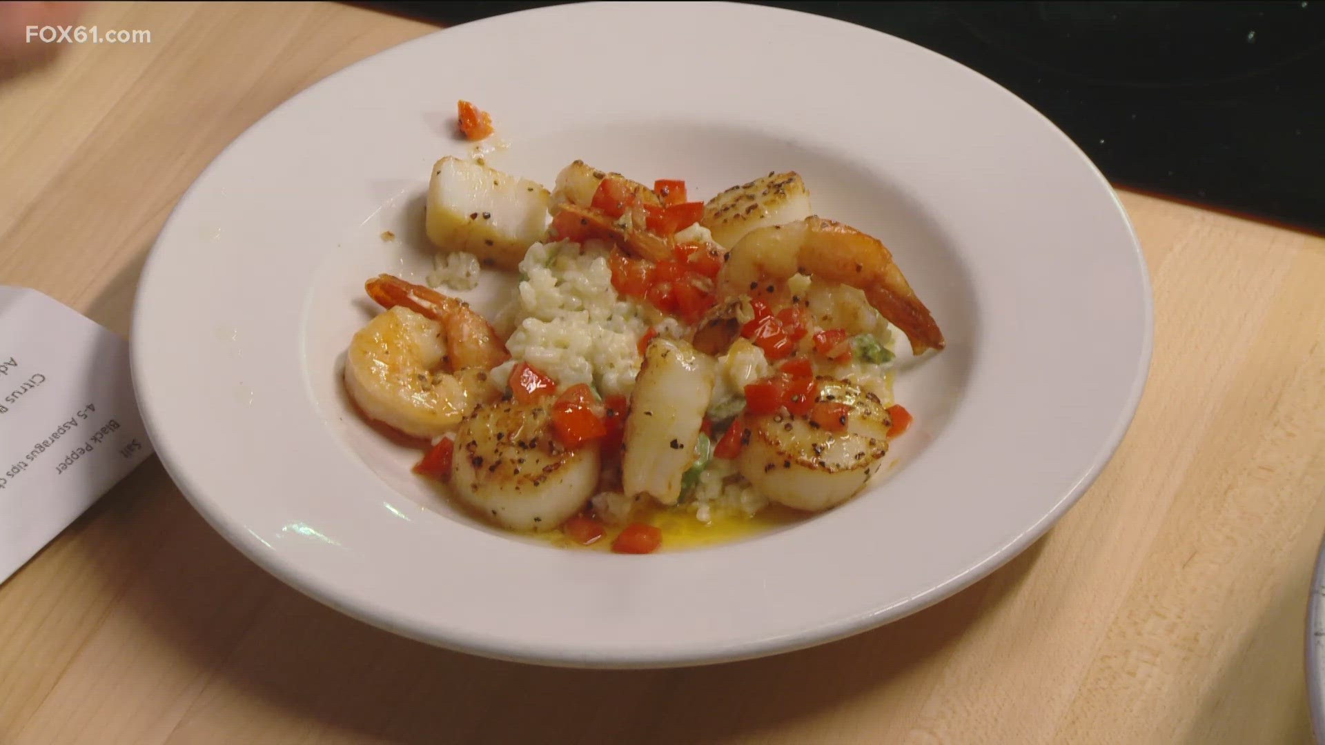 Learn how to make a summertime savory meal out of seared scallops and shrimp from Guilford Mooring.