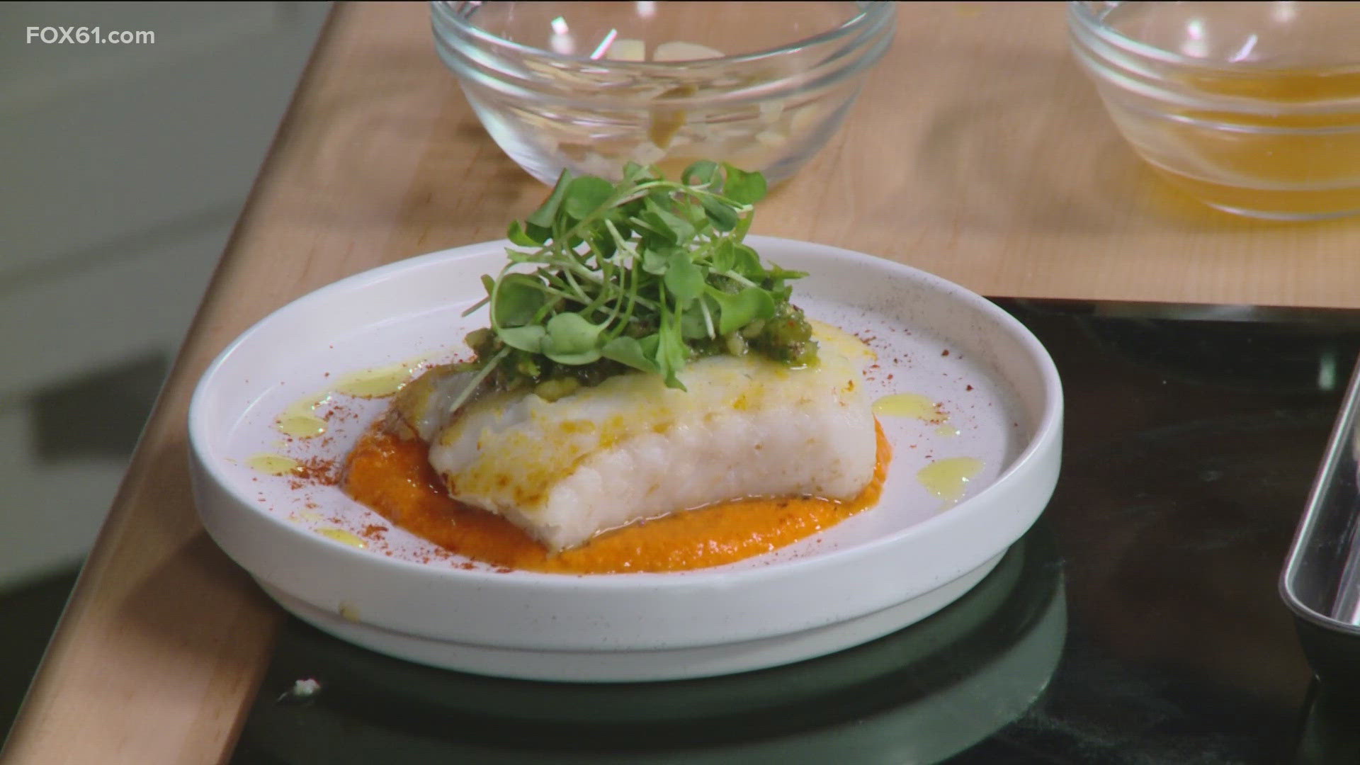 Here's how Chef Eric Bond from Griswold Wine Bar and Bistro makes Seared Cod with Romesco and Hazelnut-Basil Gremolata.