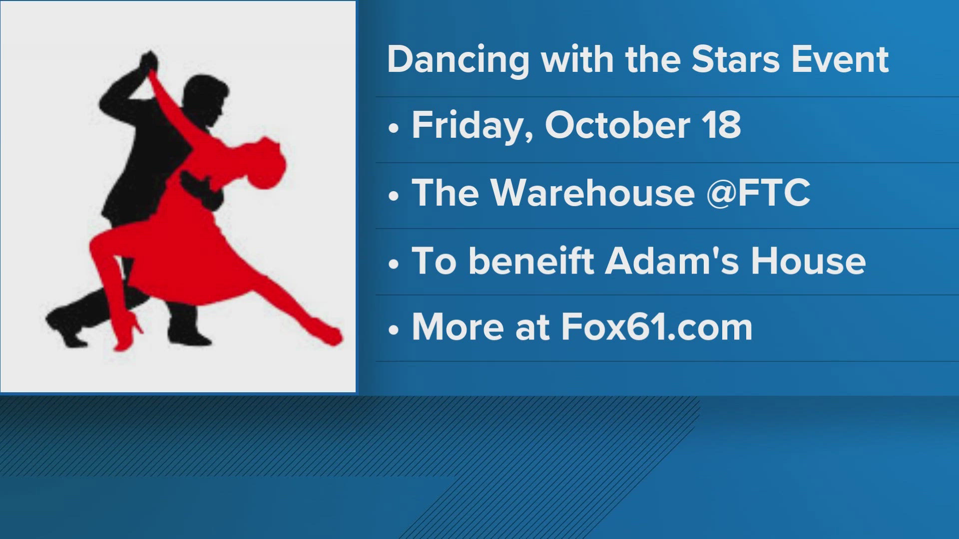 The Adam's House fifth annual "Dancing with the Stars" event helps children heal. It's happening Oct. 18 from 7 p.m. - 11 p.m. at The Warehouse @FTC in Fairfield.