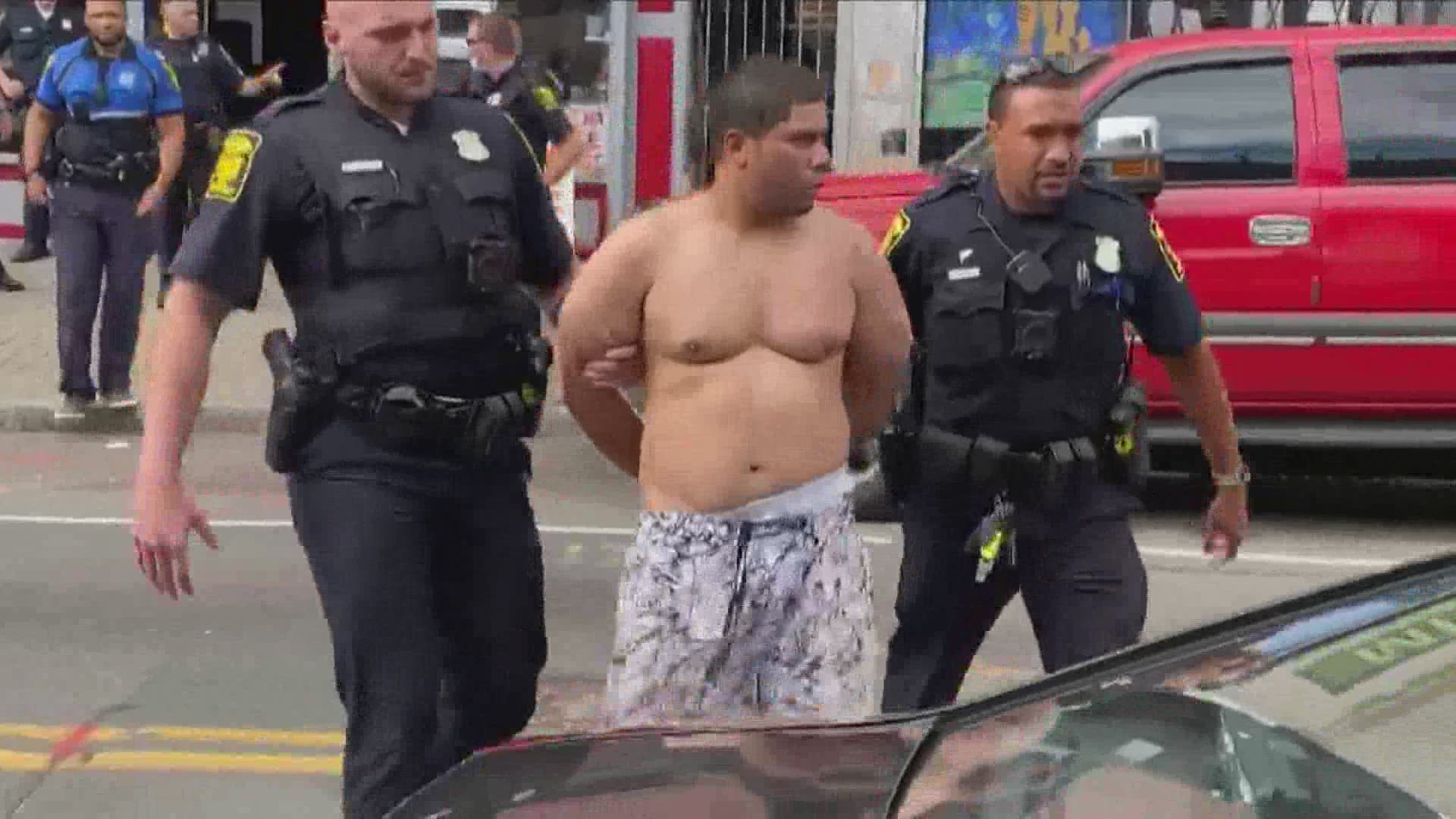 Police took the man into custody after he was found in a shop in the area of Park Street and Broad Street.