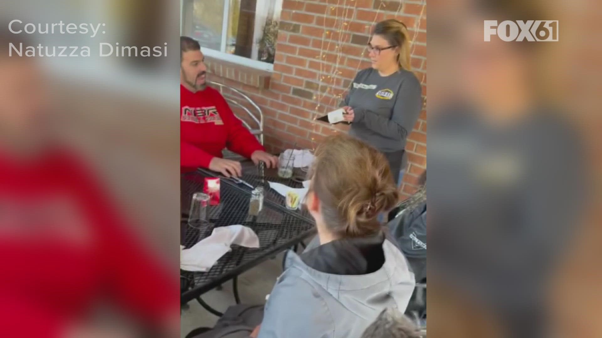 A group of strangers went out for lunch at a Prospect restaurant Sunday to not only get a good meal but to help a waitress in need this holiday season.