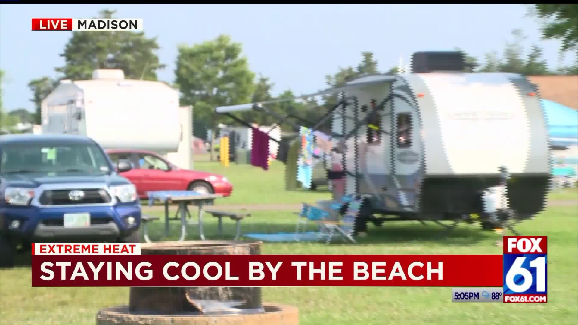 Campers staying cool by the beach