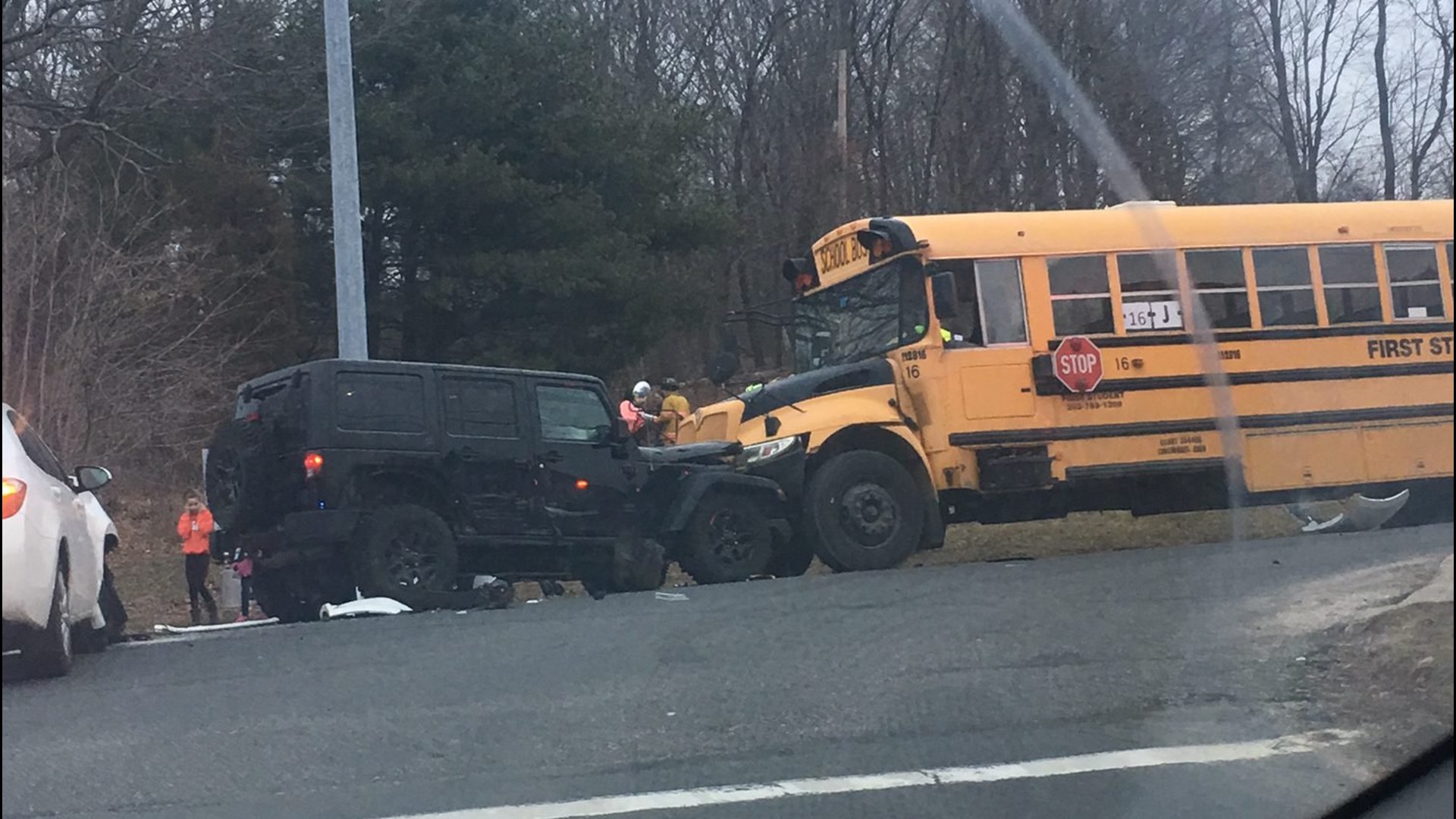 School bus, car and Jeep crash in Watertown