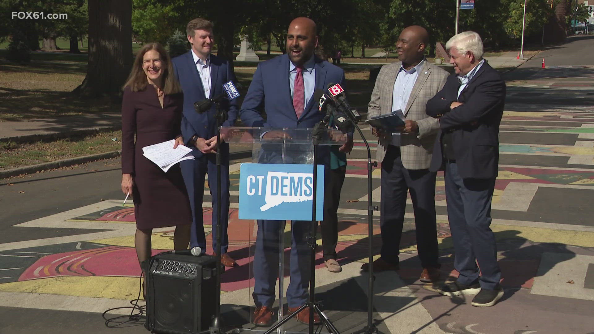 On Thursday, the chairman of the Democratic National Committee joined Gov. Ned Lamont, state lawmakers and other officials in Hartford to talk about the election.