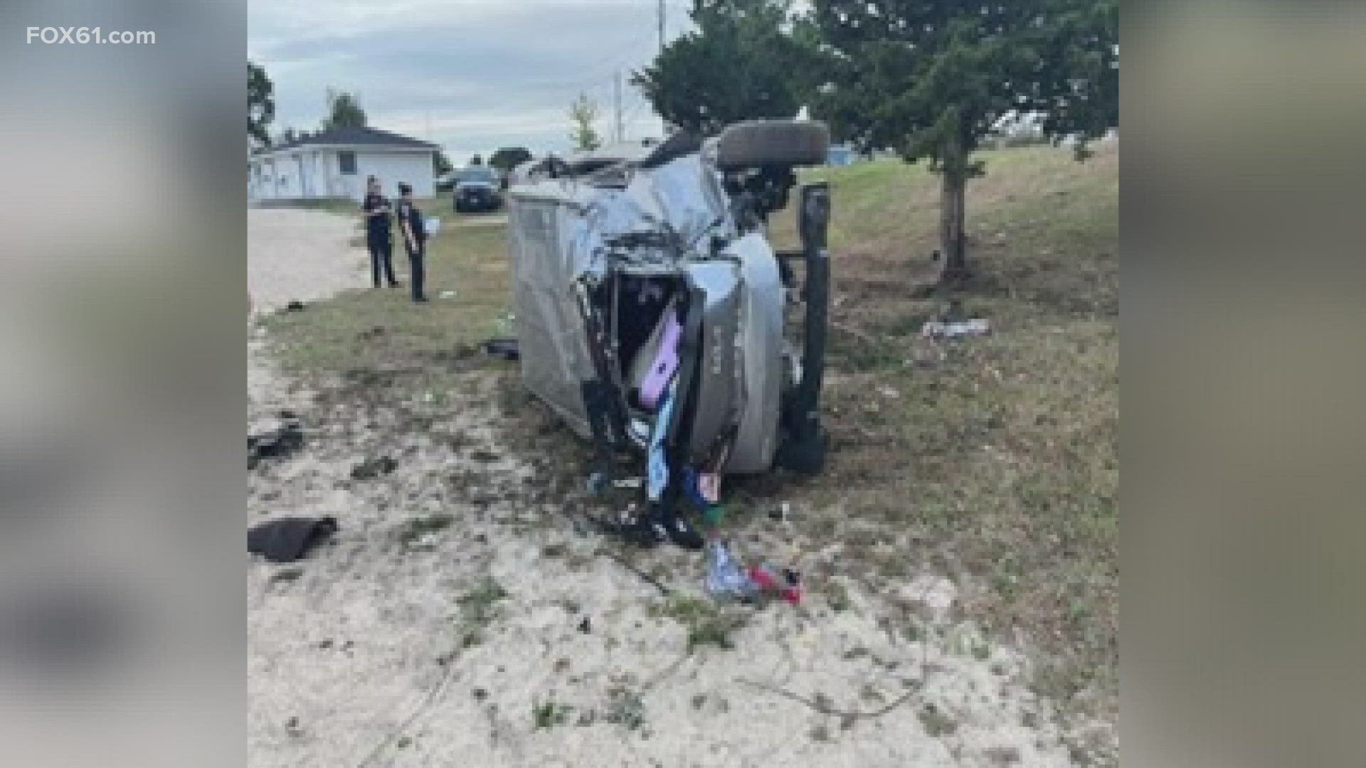 Groton police said the Kia was traveling at a high speed on Groton Long Point Road before crashing through a guardrail and hitting a town sign and multiple trees.