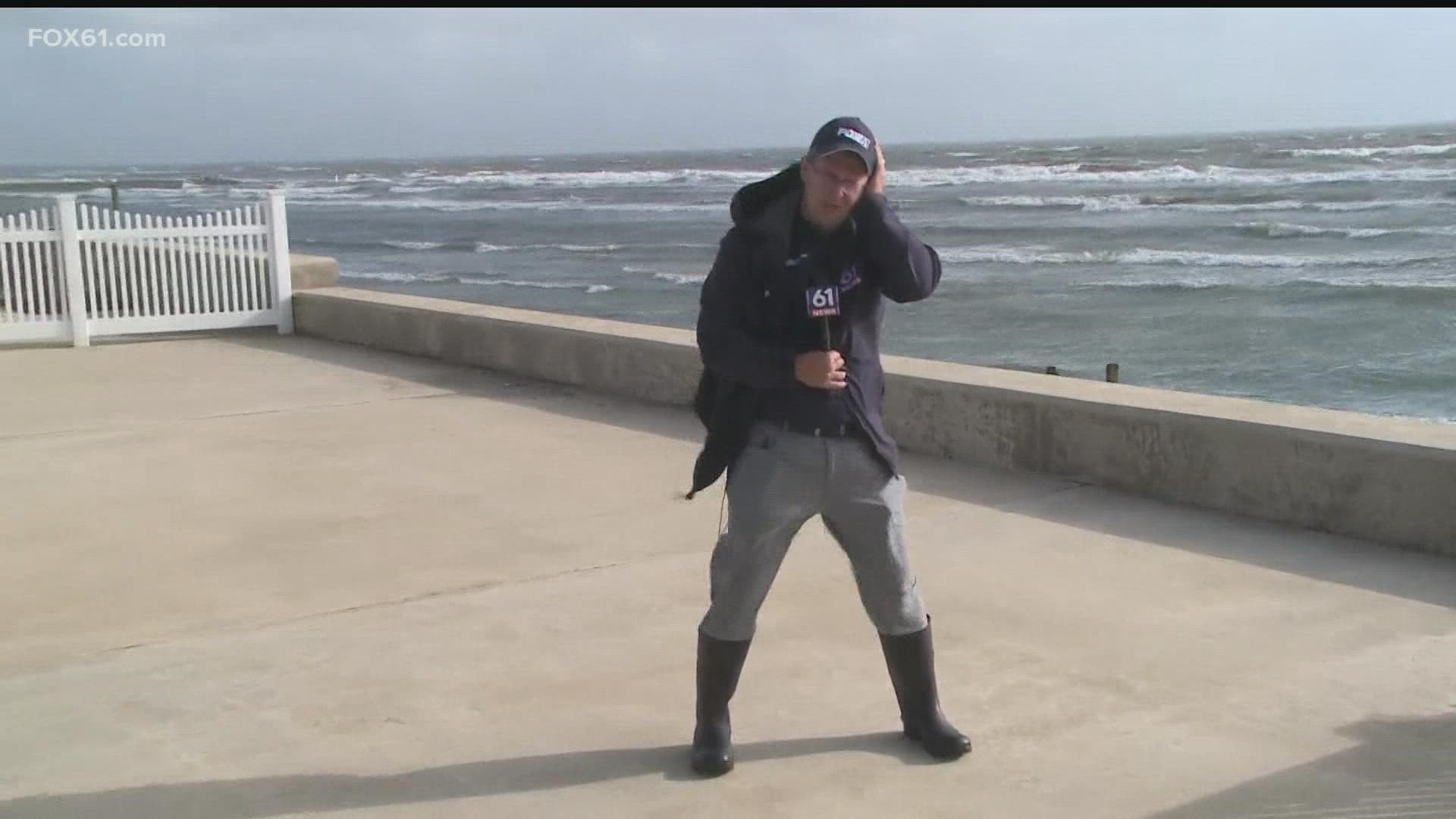 Heavy winds are ripping across the shore in Old Saybrook during Tropical Storm Henri.