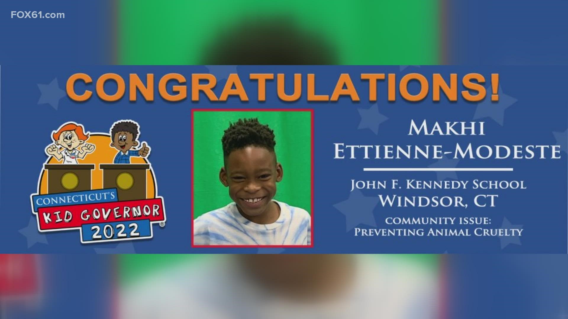 5th-grader Makhi Ettienne-Modeste was elected by his peers to serve as the 2022 Kid Governor.