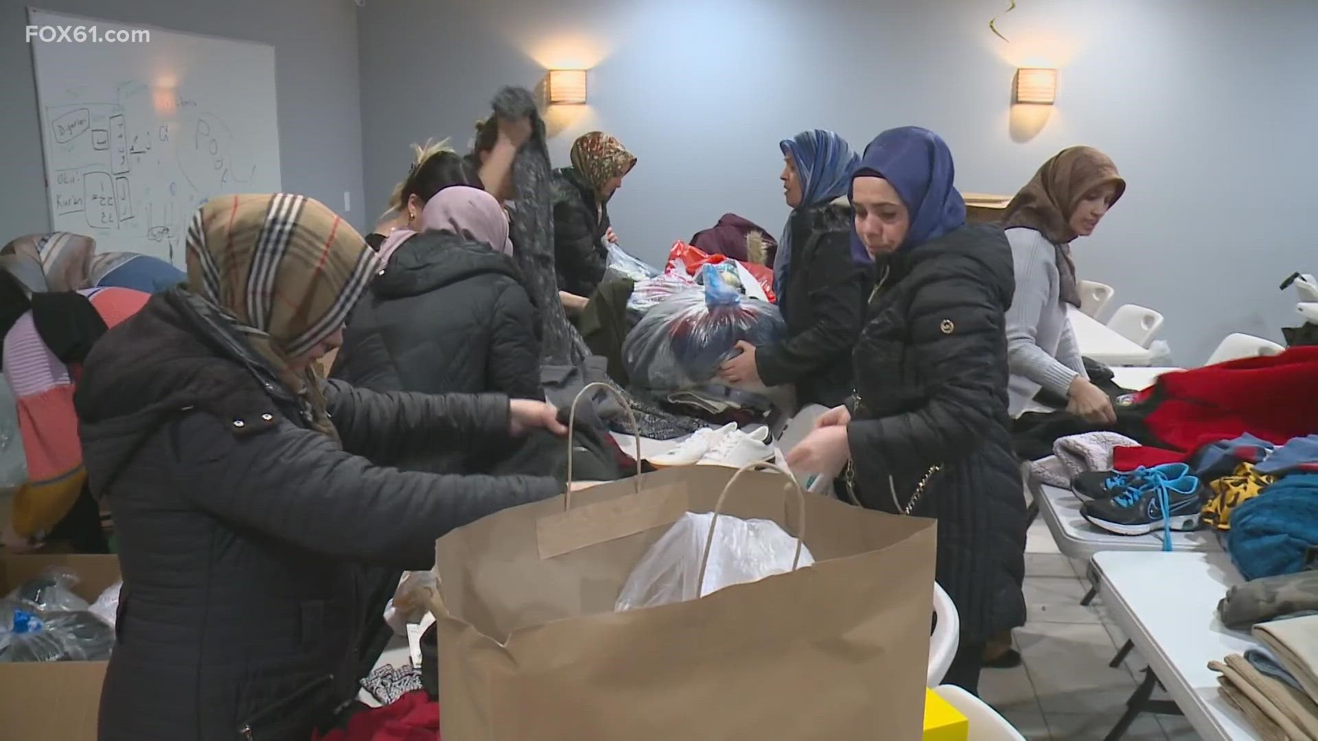 A Turkish mosque has been sorting through donations from the area to send to the Turkish consulate in Boston that transports them to Turkey.