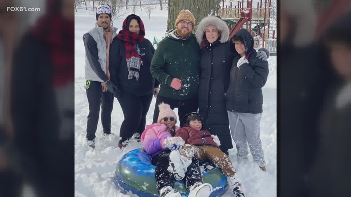 Family visiting relatives in Connecticut experience snow for the very first time