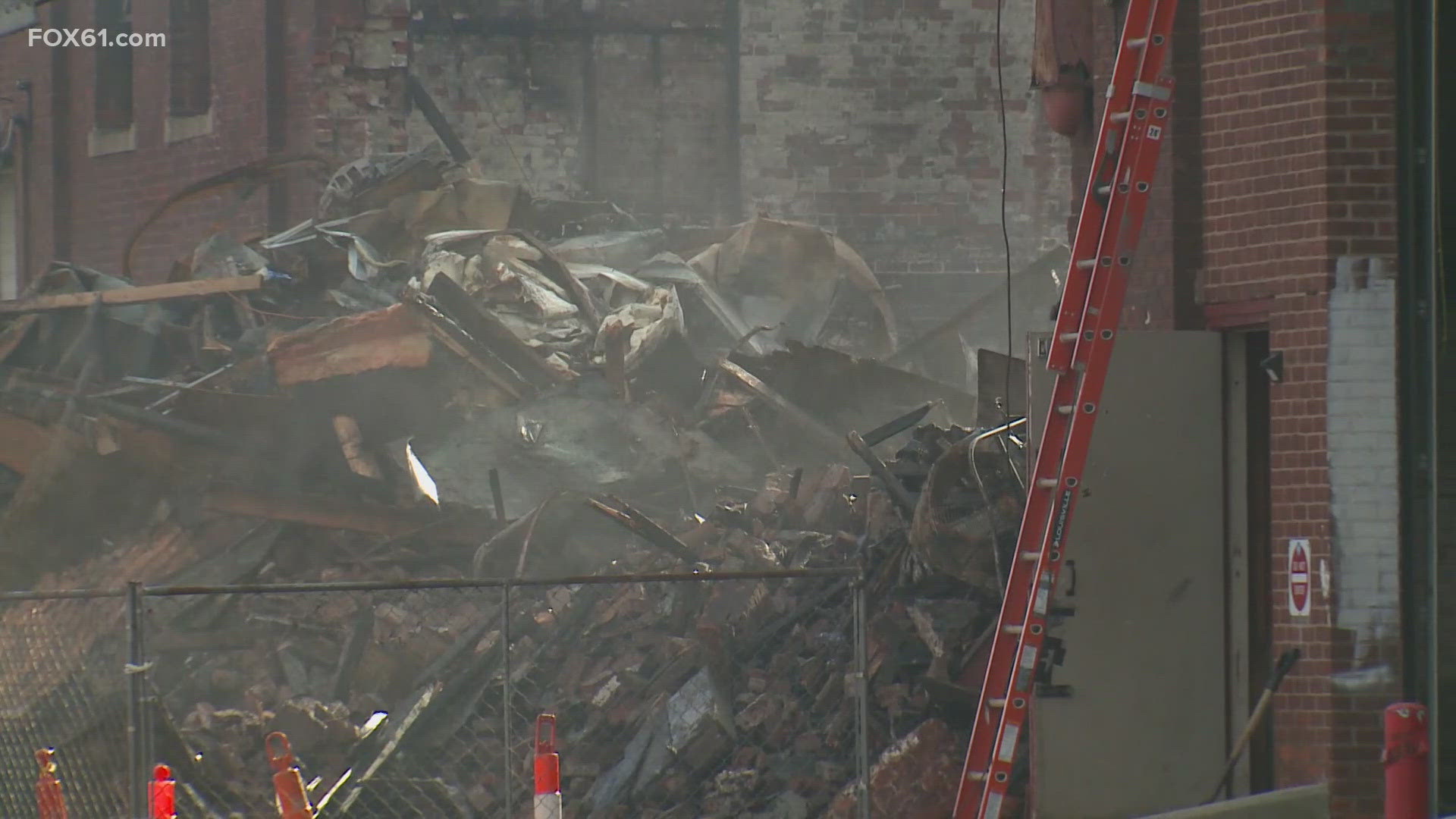 Firefighters continue to respond to the site to battle hot spots that are popping up in the rubble. Fortunately, no one has been hurt. 