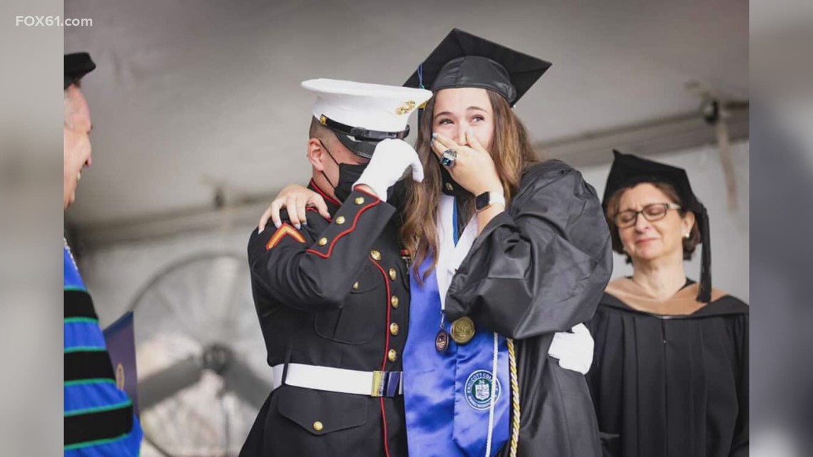 Endicott College graduating senior gets surprise guest at ceremony