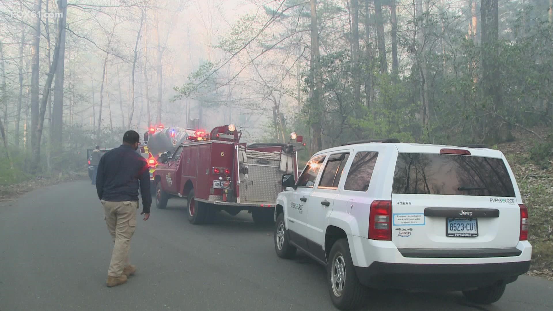 The brush fire began Tuesday afternoon and spread further into the forest overnight and into Wednesday morning.