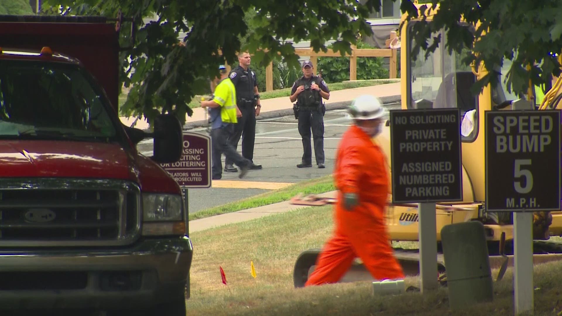 Firefighters say a construction grew struck a gas line, leading to the emergency.