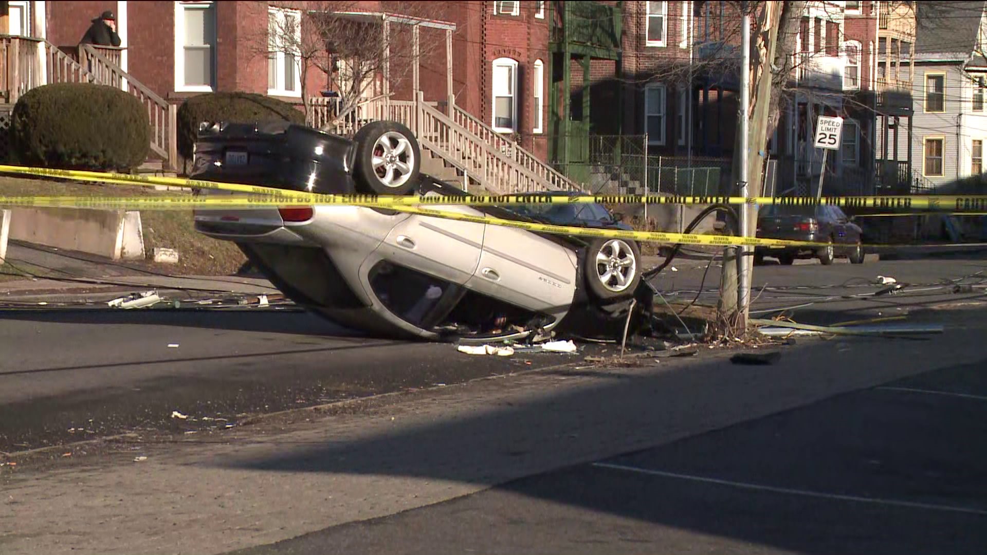 Car crashes, flips over in Hartford