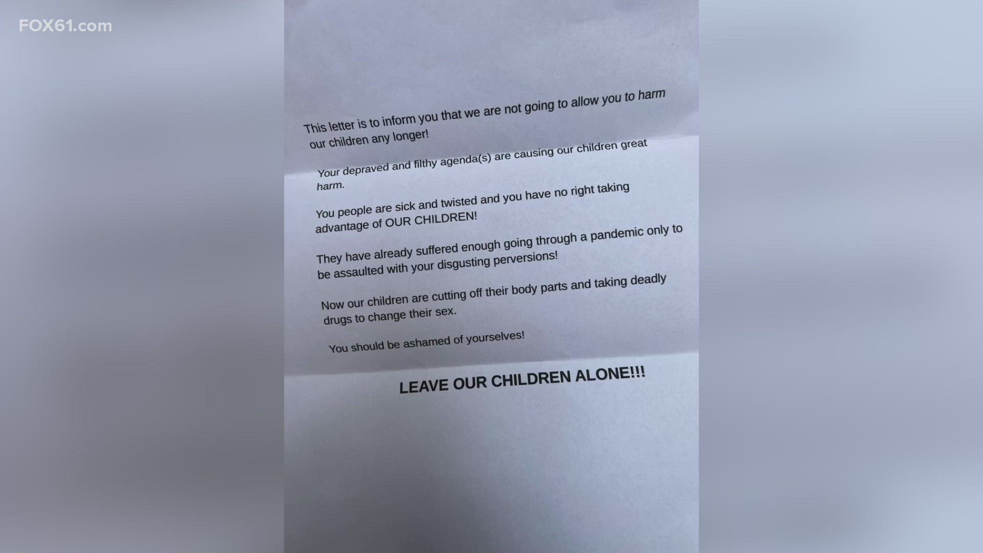 Anonymous hateful letters against LGBTQ+ sent to Tolland church congregation