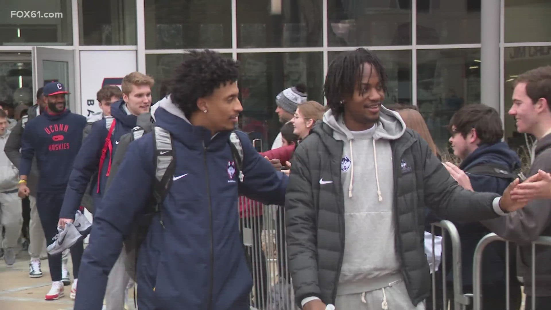 FOX61's Jake Garcia was on campus as the players got onto the bus and spoke with students who were experiencing March Madness for the first time.