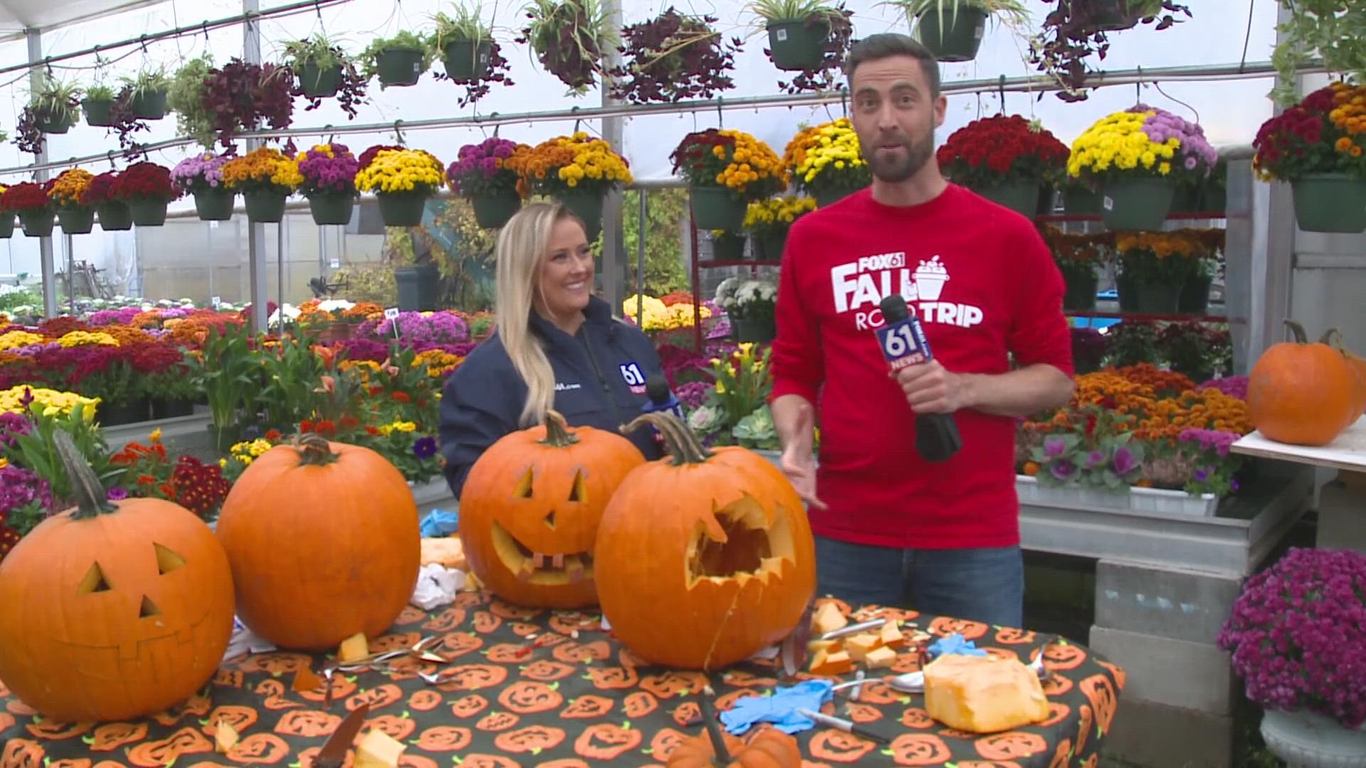 Keith McGilvery and Lauren Zenzie put the pumpkin carving and decorating skills to the test at Beaumont Farms in Wallingford.