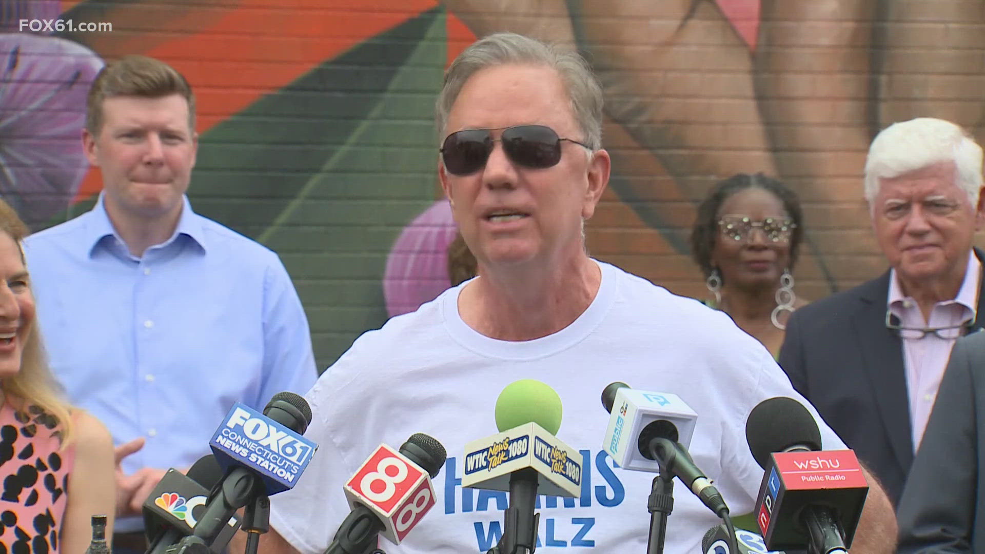 Gov. Ned Lamont, party leaders and Connecticut's Congressional delegation stood in enthusiastic solidarity behind the newly minted Harris-Walz ticket.