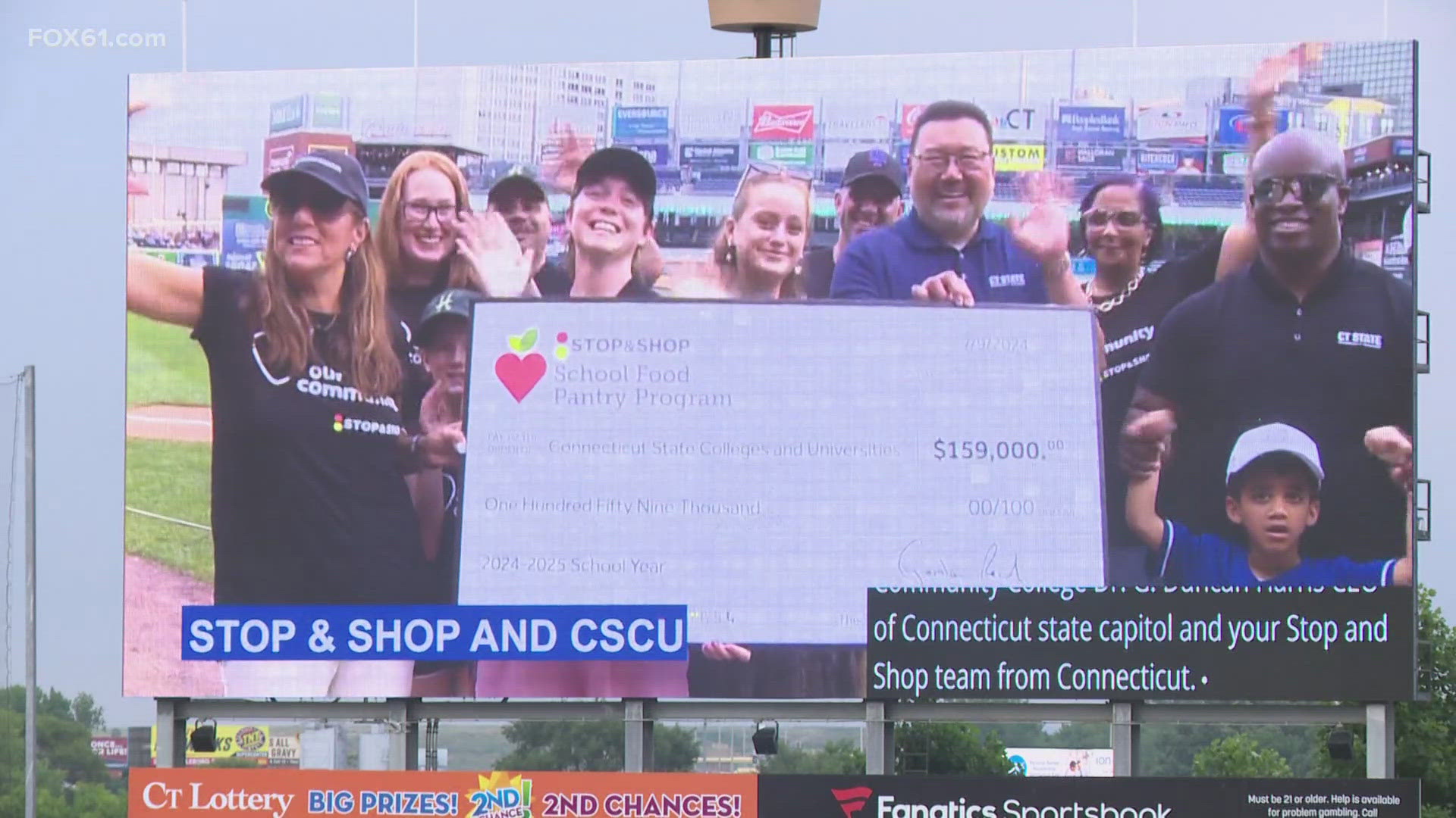 A check was presented to the Connecticut State Colleges and Universities  chancellor ahead of Tuesday night’s Yard Goats game at Dunkin' Park in Hartford.