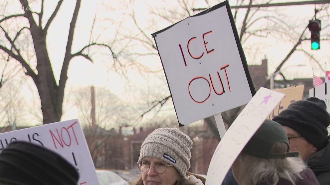Another 'ICE Out' protest occurs in front of the Connecticut State Capitol in Hartford