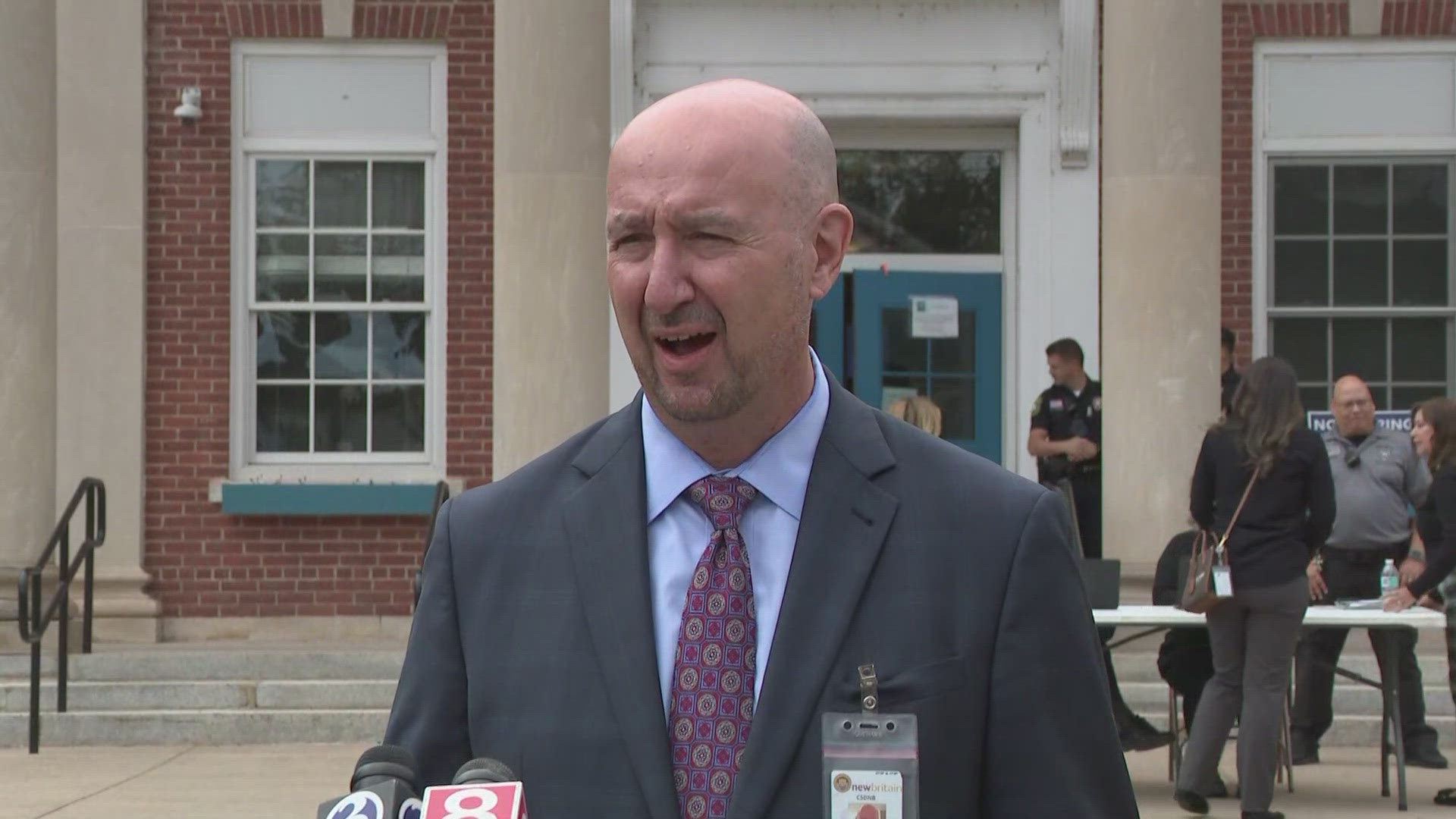 Dr. Tony Gasper gives an update after Vance Elementary School was placed in lockdown due to a threatening phone call.