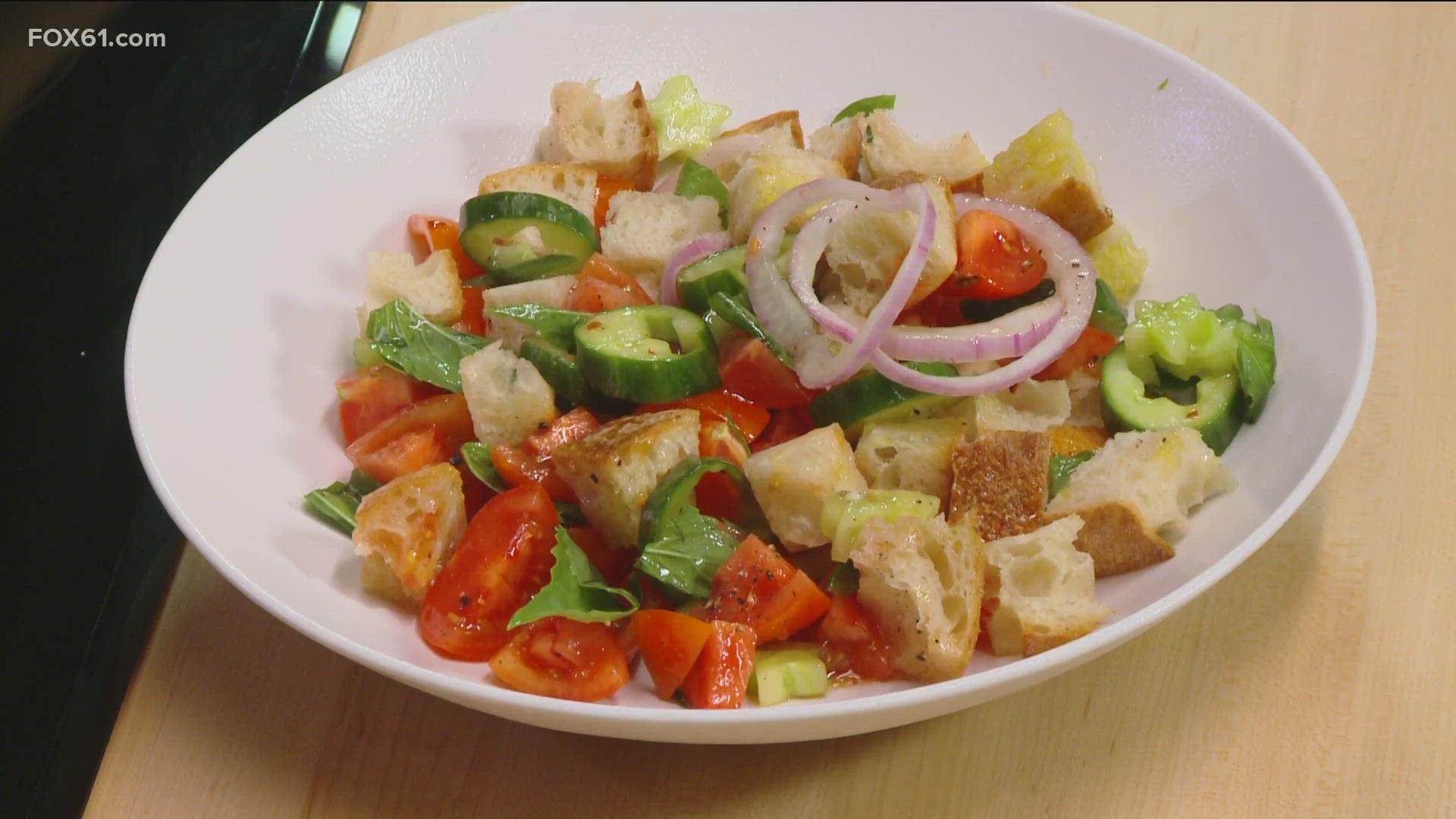 Combine your leftover Hartford Baking Co. bread with fresh vegetables from the farmers' market for this perfect summer salad!