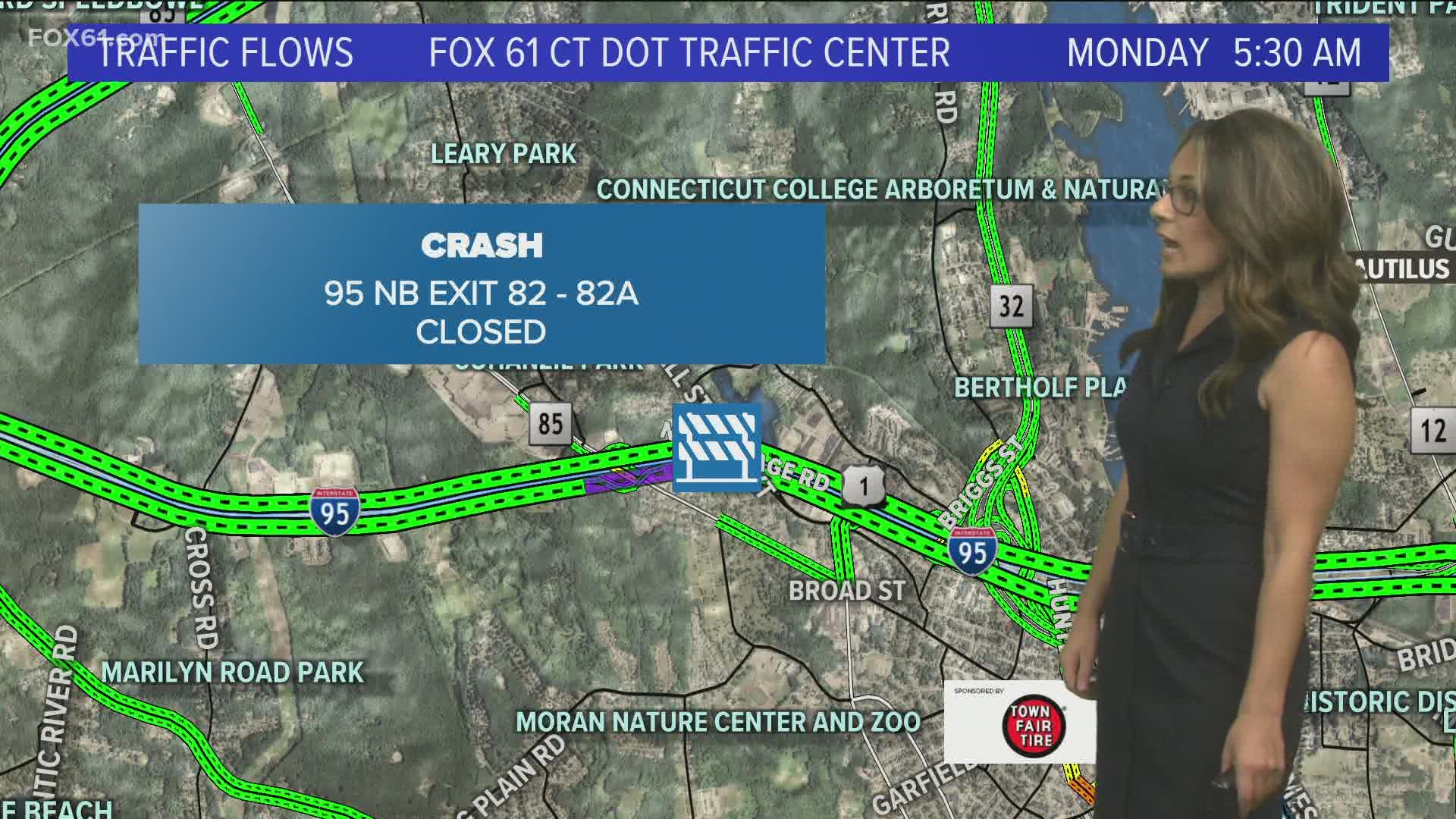 I-95 Northbound is closed between Exits 82 and 82A