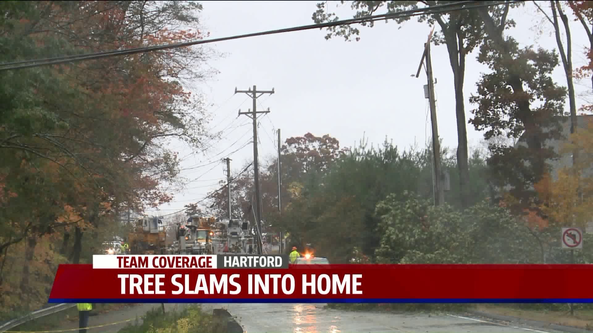 Tree slams into Hartford home